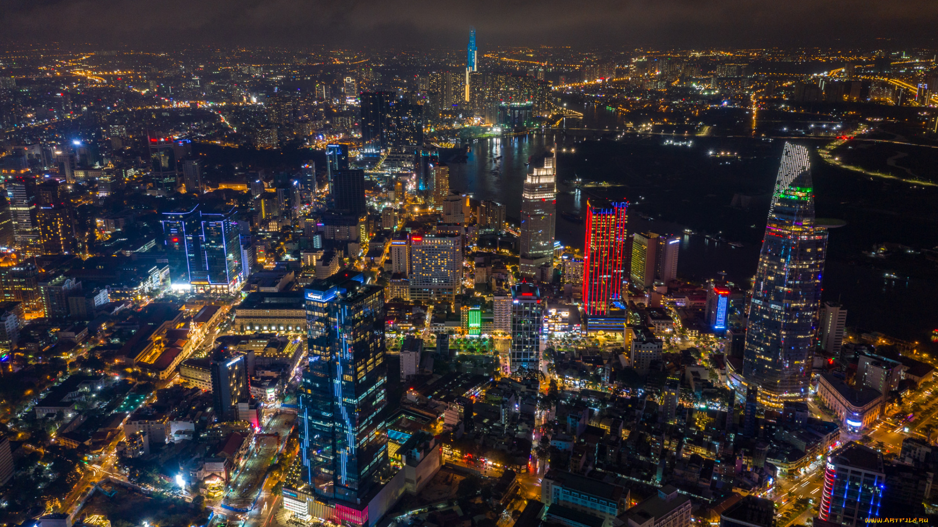 saigon, города, -, огни, ночного, города, простор