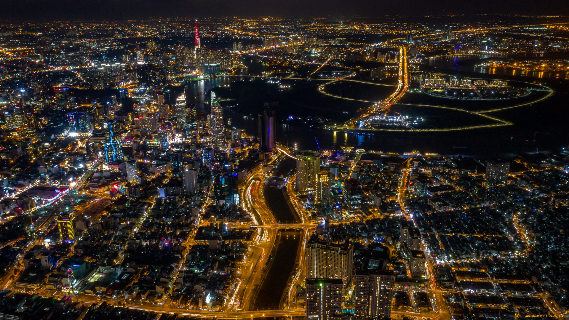 saigon, города, -, огни, ночного, города, простор