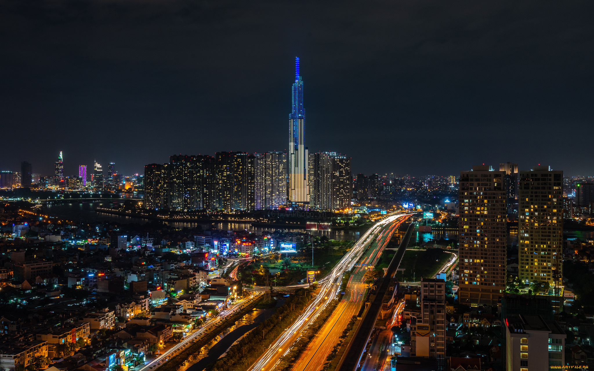 saigon, города, -, огни, ночного, города, простор