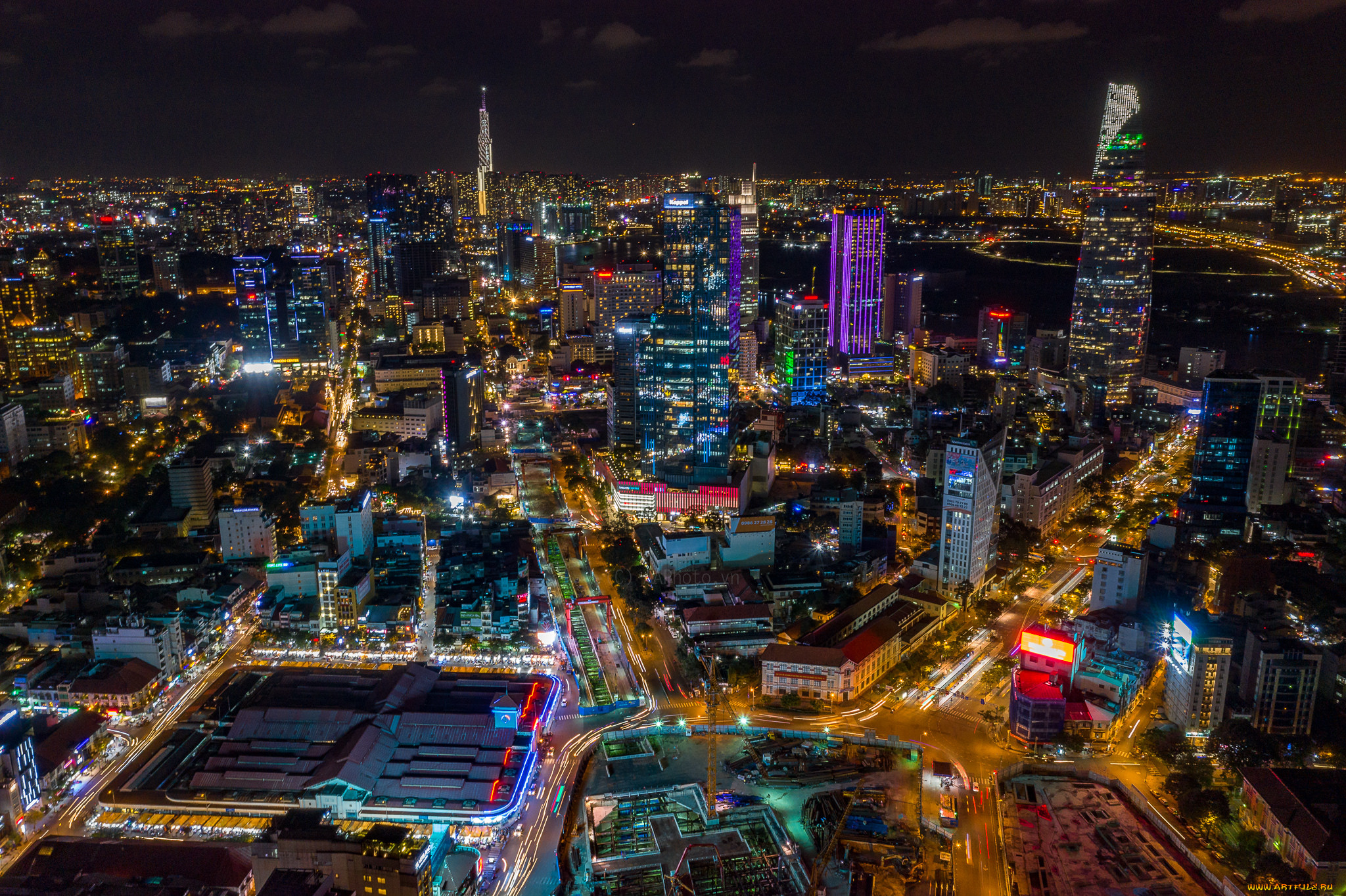 saigon, города, -, огни, ночного, города, простор