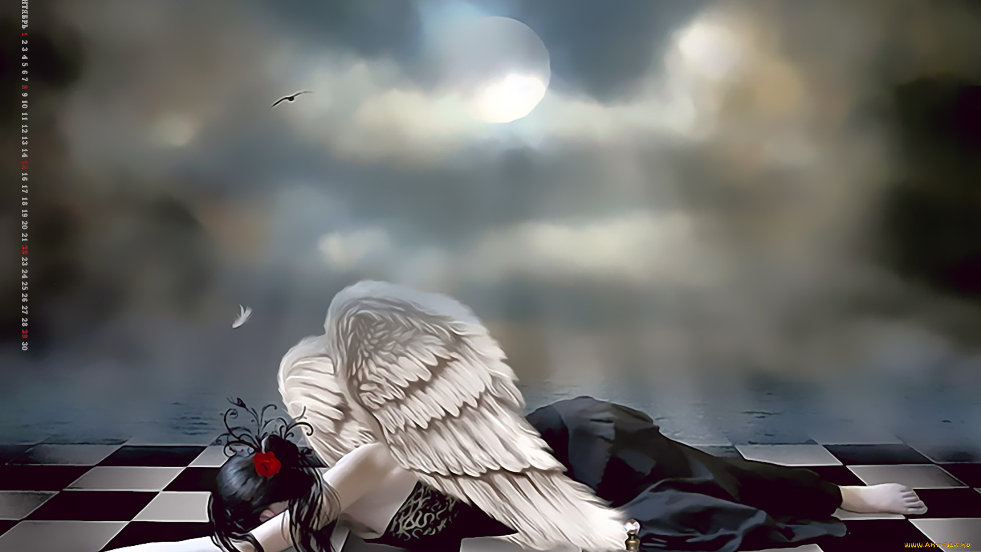 календари, фэнтези, 2019, calendar, доска, шахматная, крылья, девушка