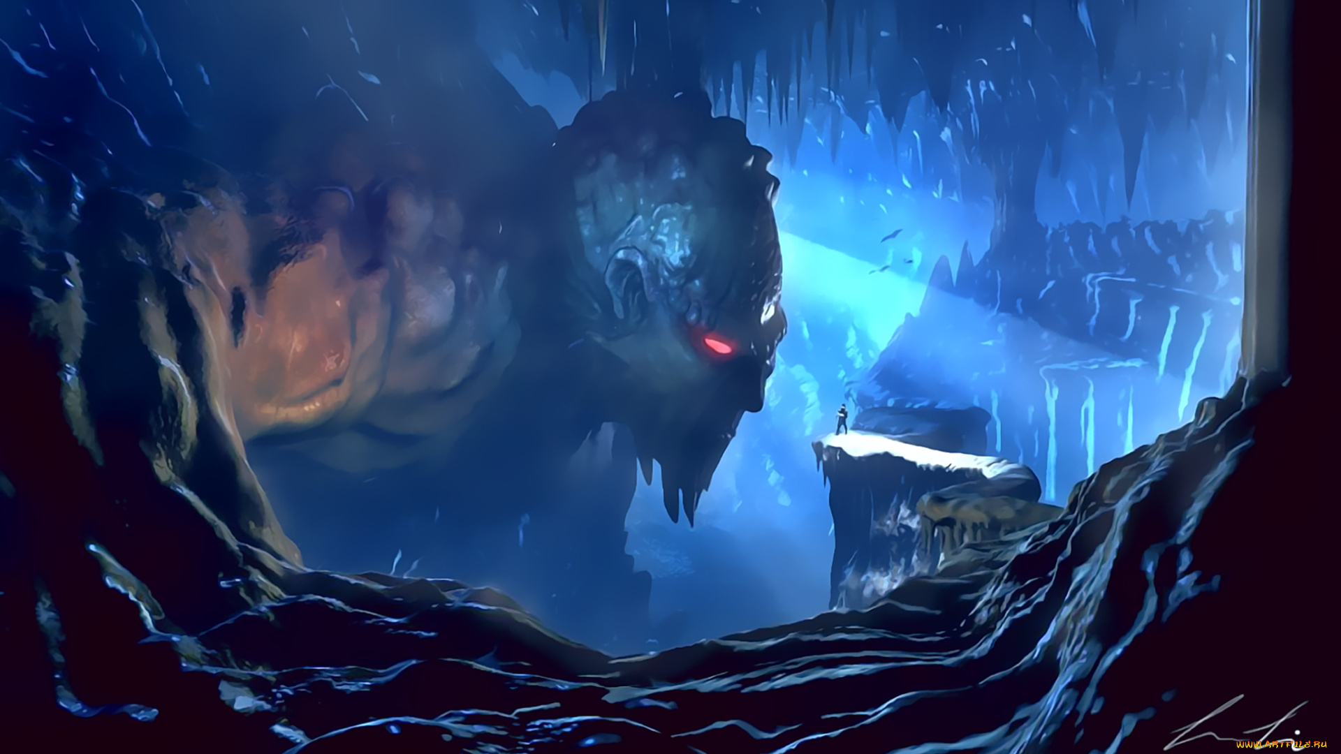 календари, фэнтези, calendar, 2019, лицо, пещера, статуя