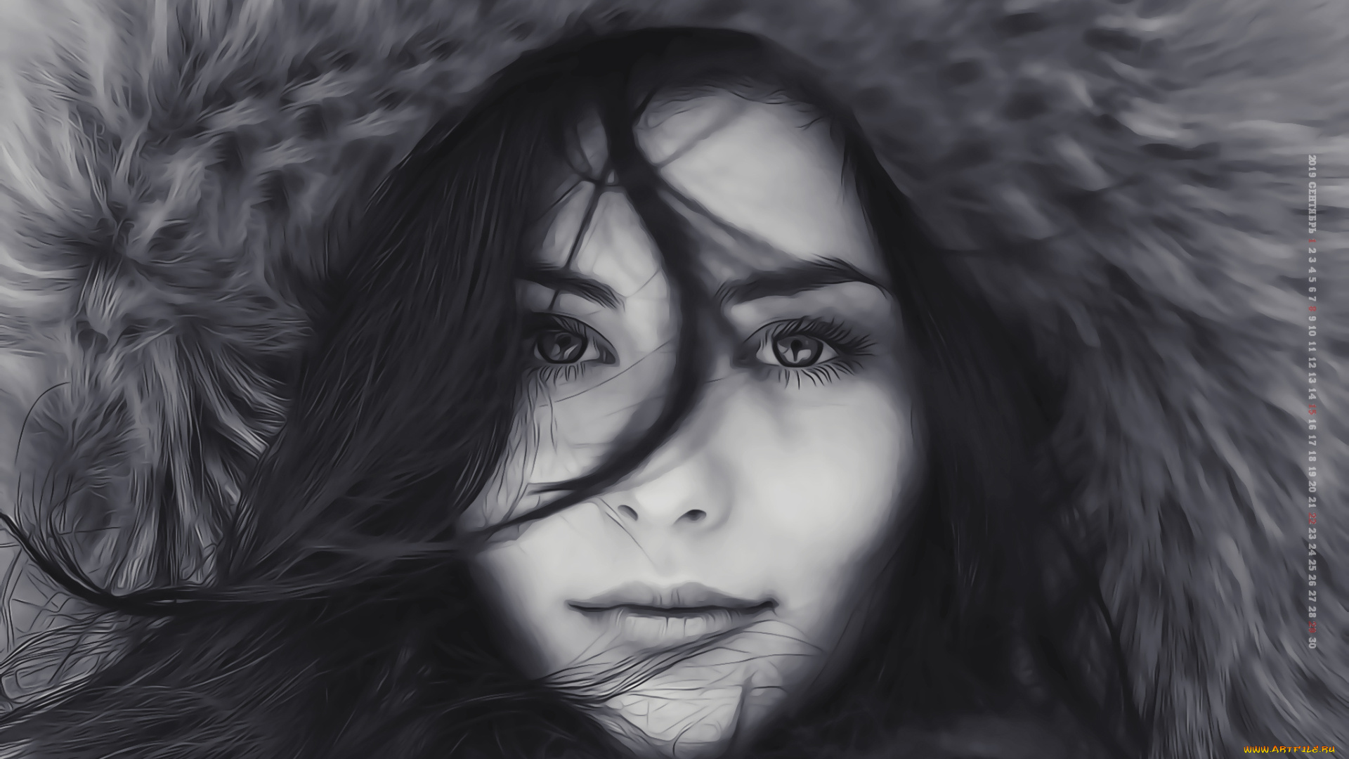 календари, компьютерный, дизайн, 2019, calendar, женщина, девушка, лицо, взгляд, шапка