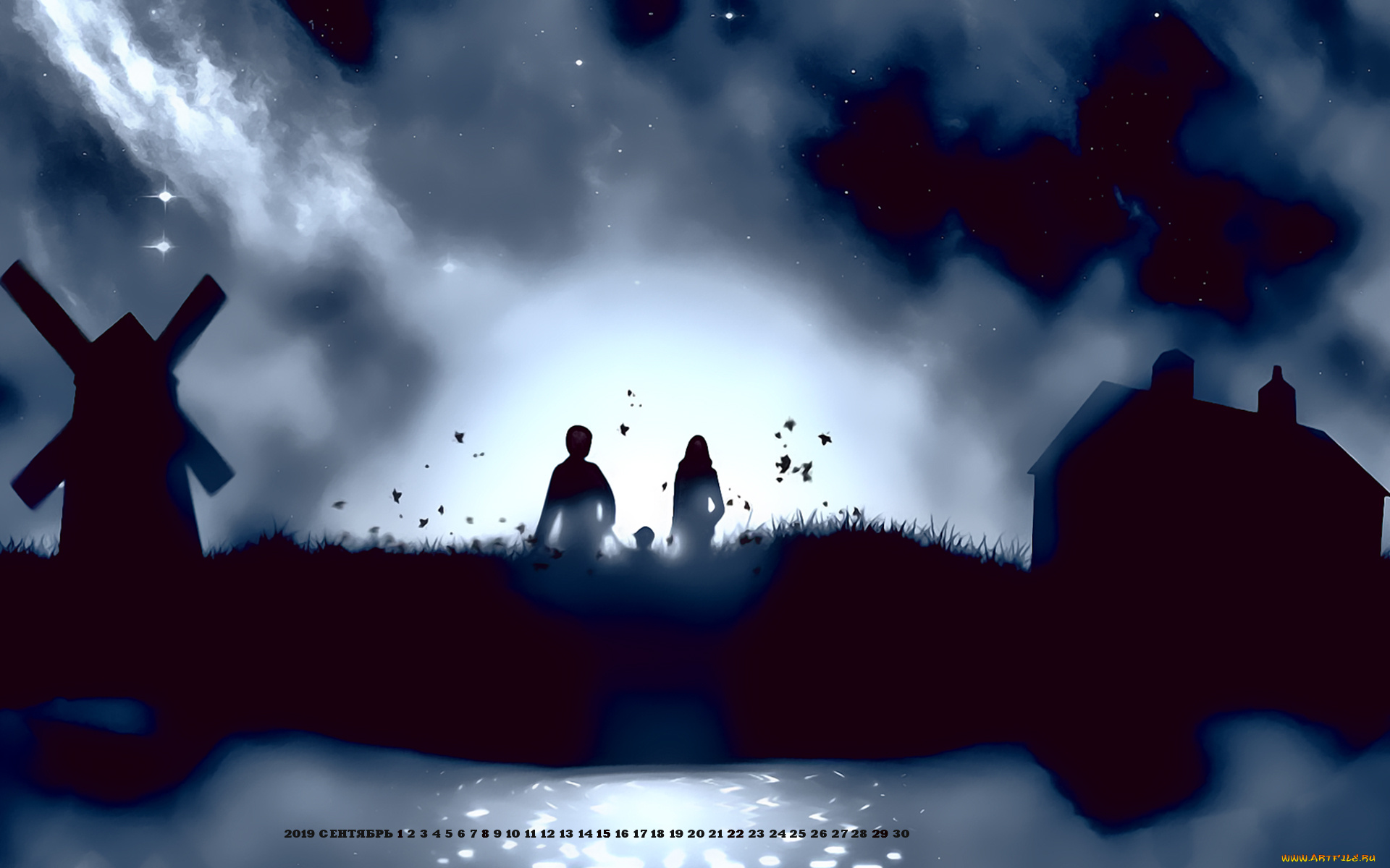 календари, фэнтези, семья, люди, здание, мельница, calendar, 2019