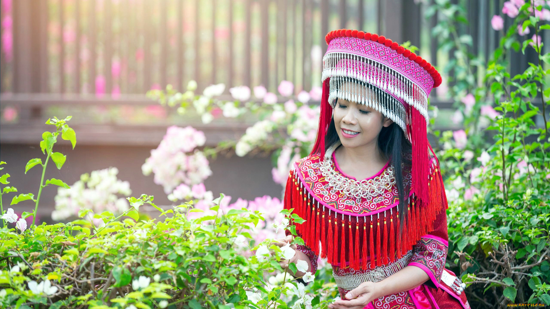 девушки, -, азиатки, национальный, костюм