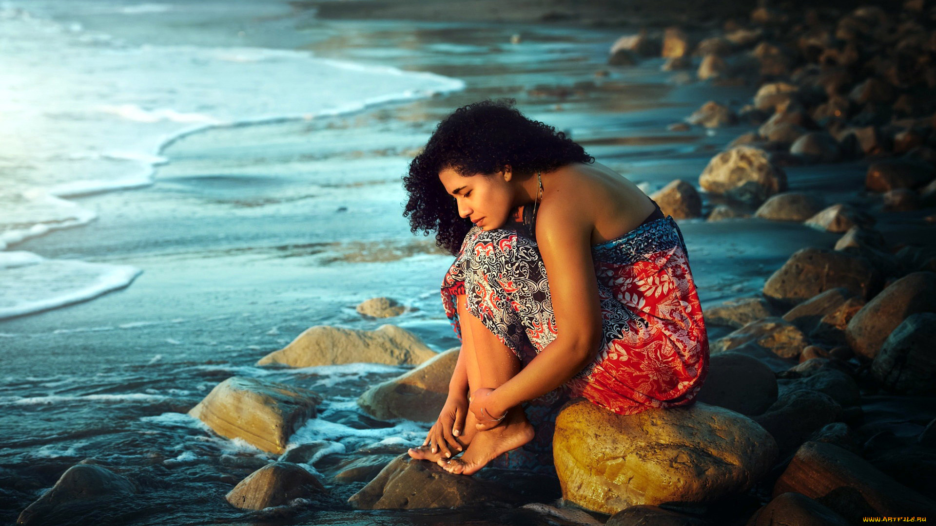 девушки, -, брюнетки, , шатенки, вода, камни, брюнетка, босые, ноги