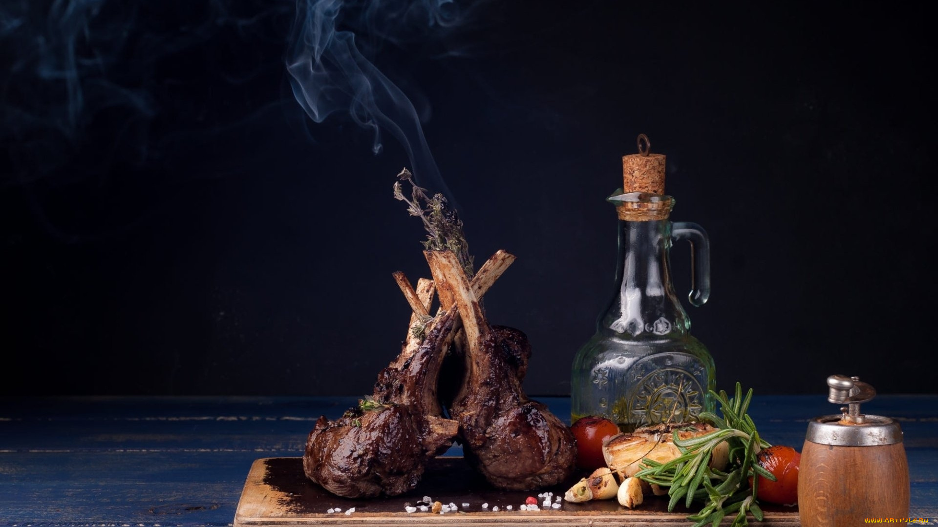 еда, мясные, блюда, ребрышки, розмарин, масло, чеснок