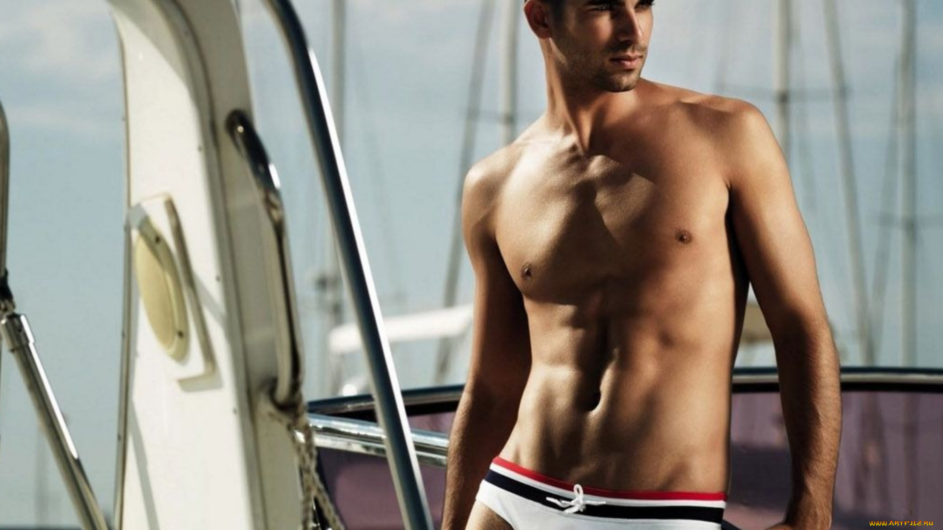 мужчины, -unsort, торс, плавки, яхта