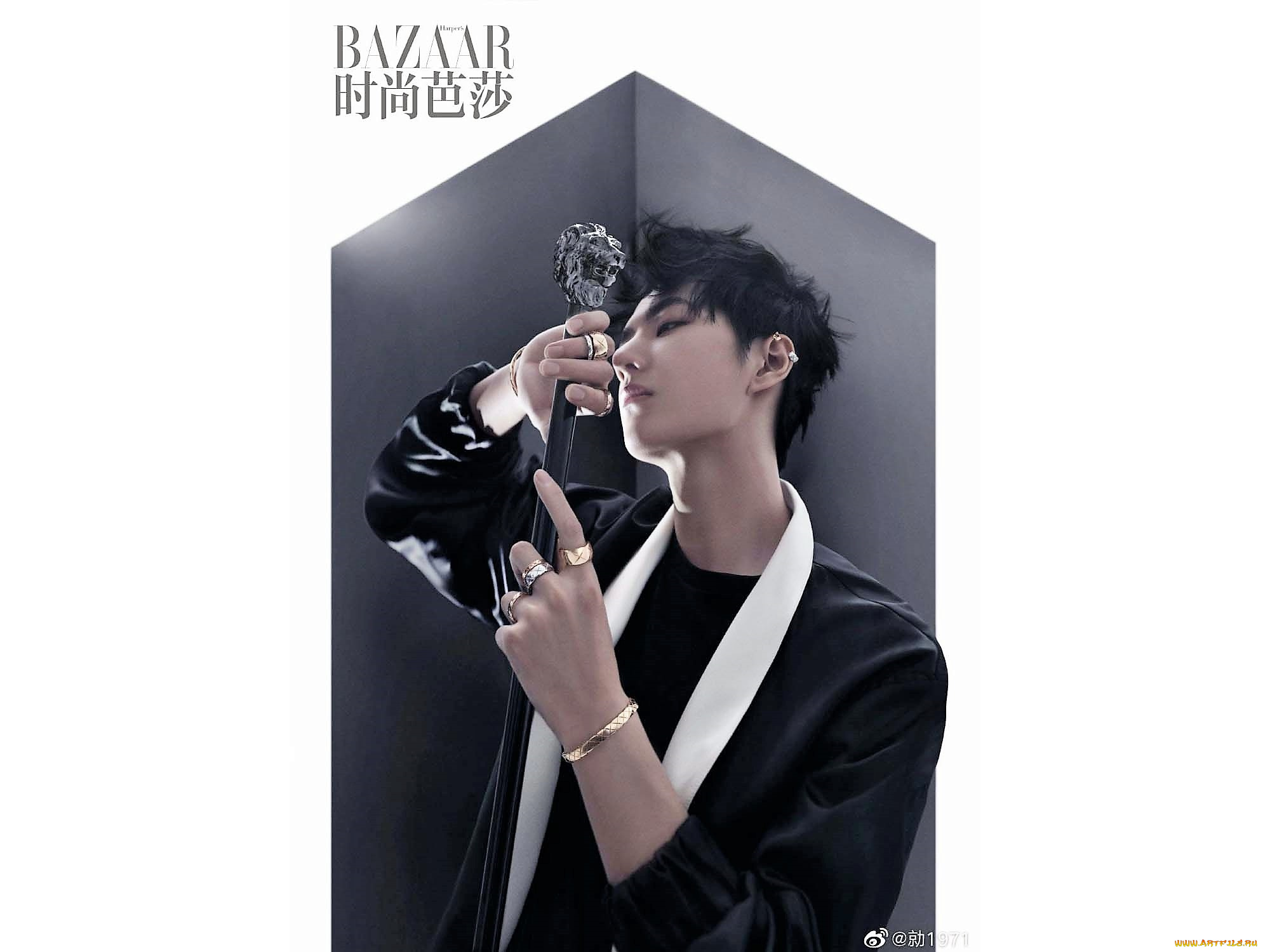 мужчины, wang, yi, bo, актер, певец, куртка, украшения, трость