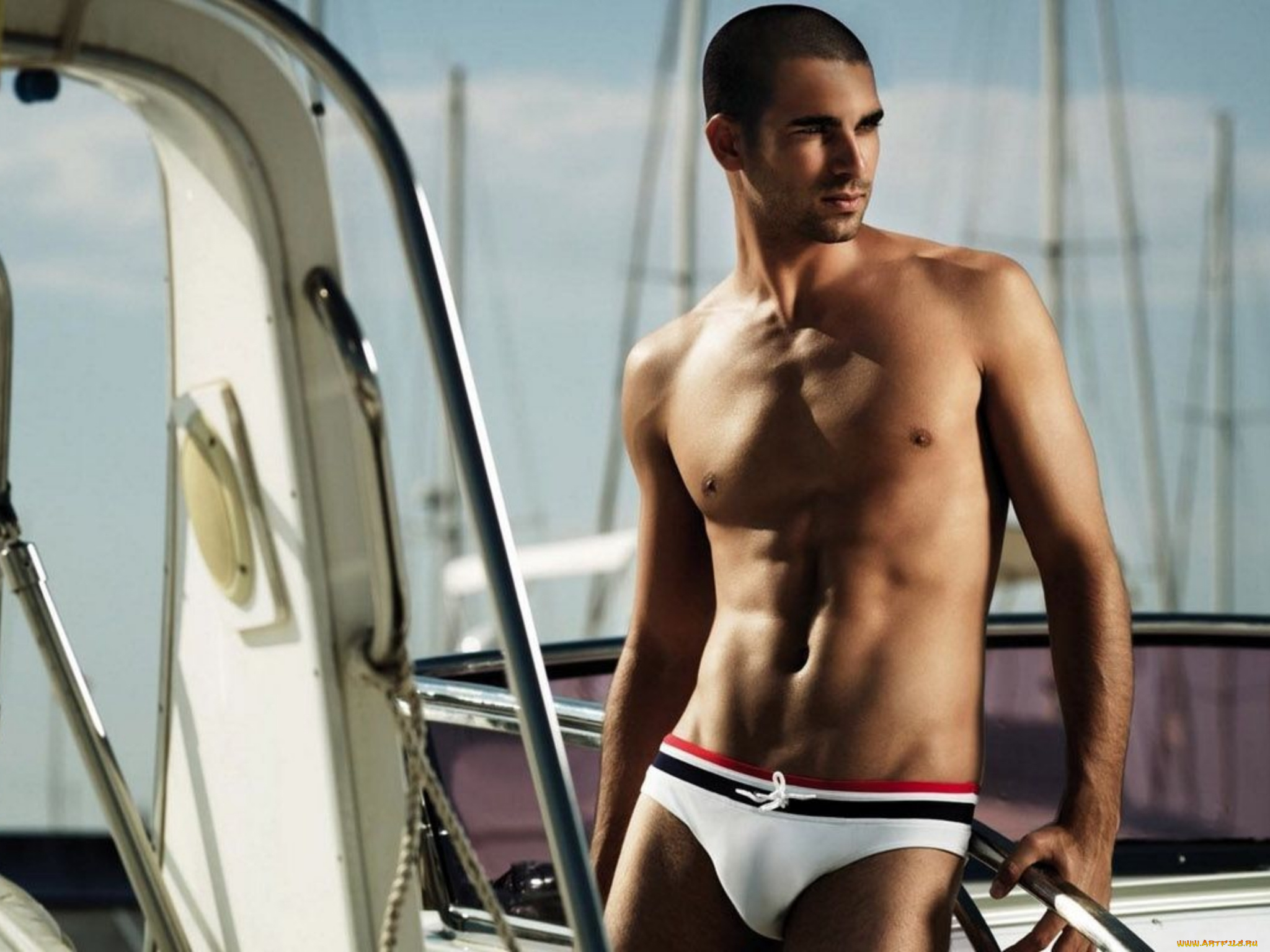 мужчины, -unsort, торс, плавки, яхта