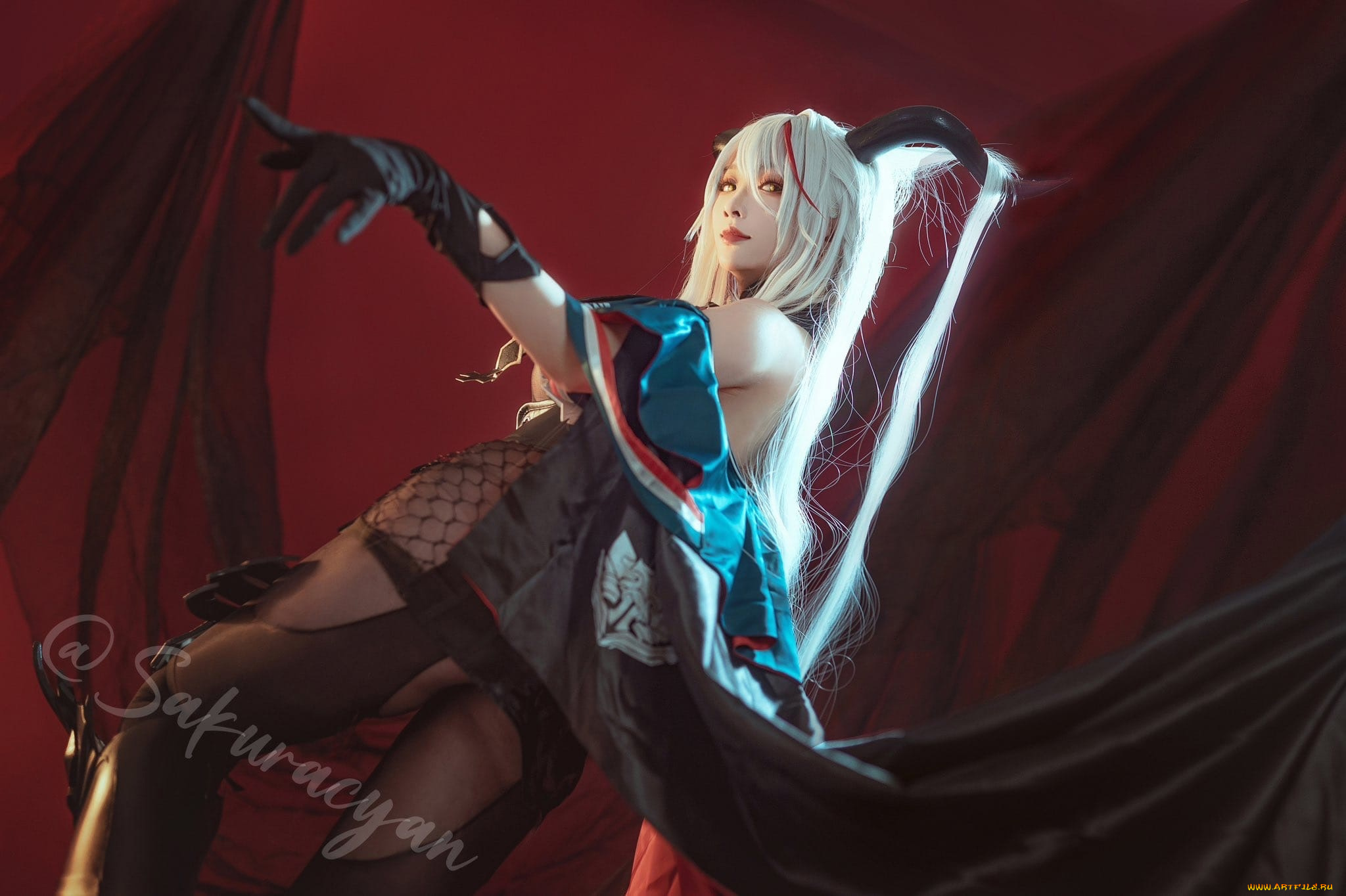 девушки, -, креатив, , косплей, sakuracyan, костюм, образ, рога