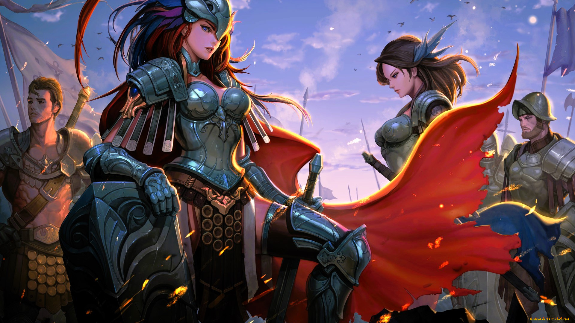 фэнтези, люди, девушки, парни, воины, рыцари