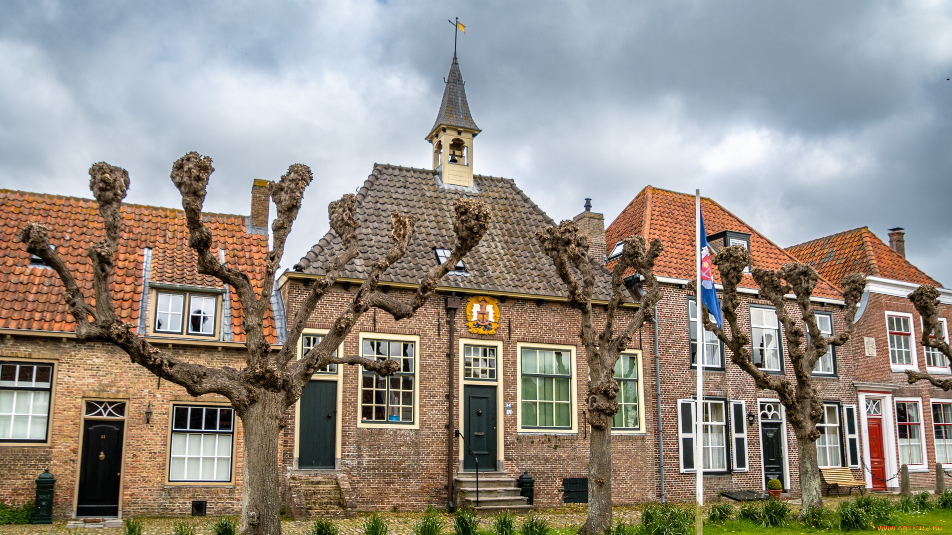 города, -, здания, , дома, деревья, дома, кирпичные