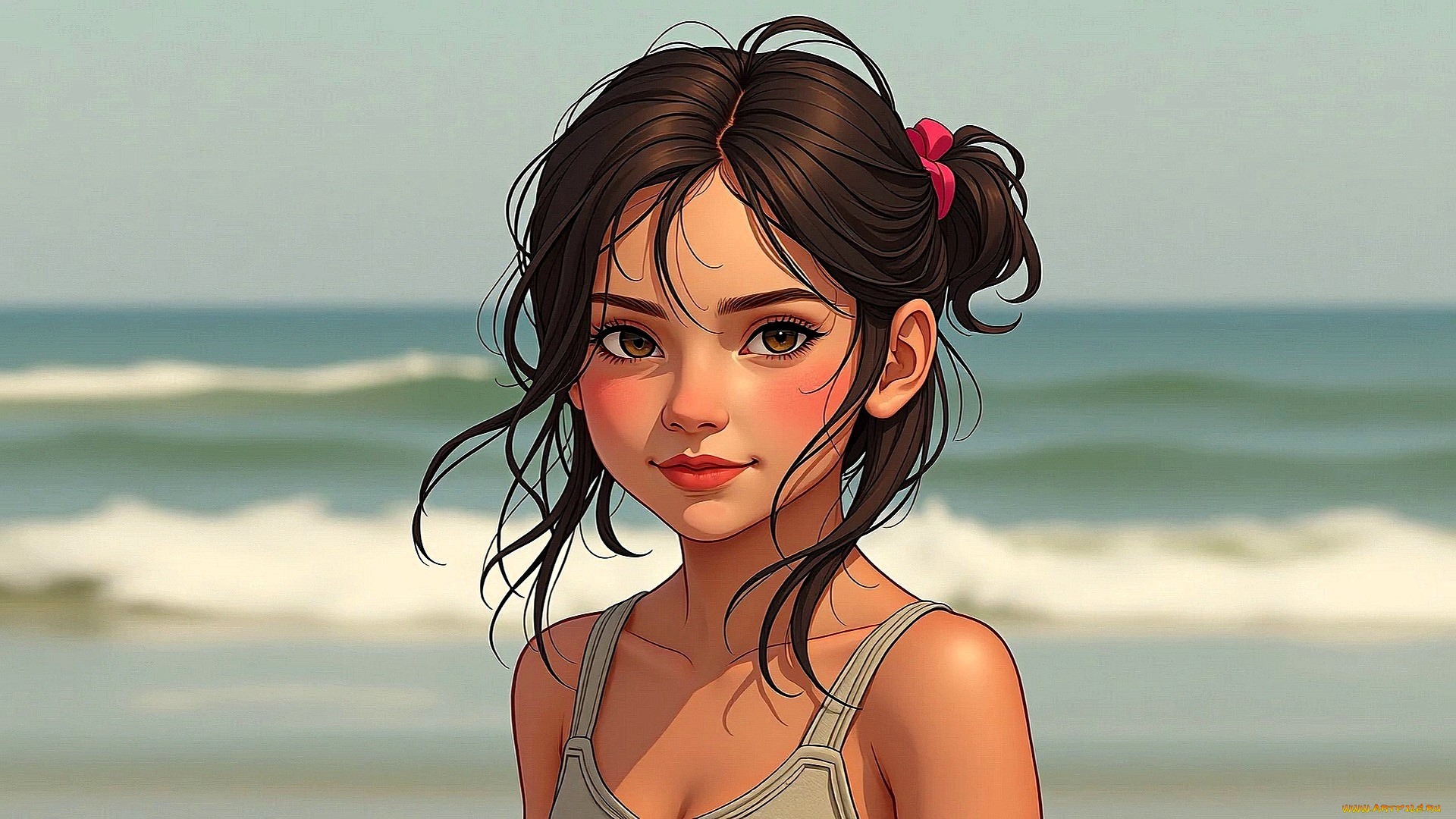 рисованное, дети, девочка, лицо, море