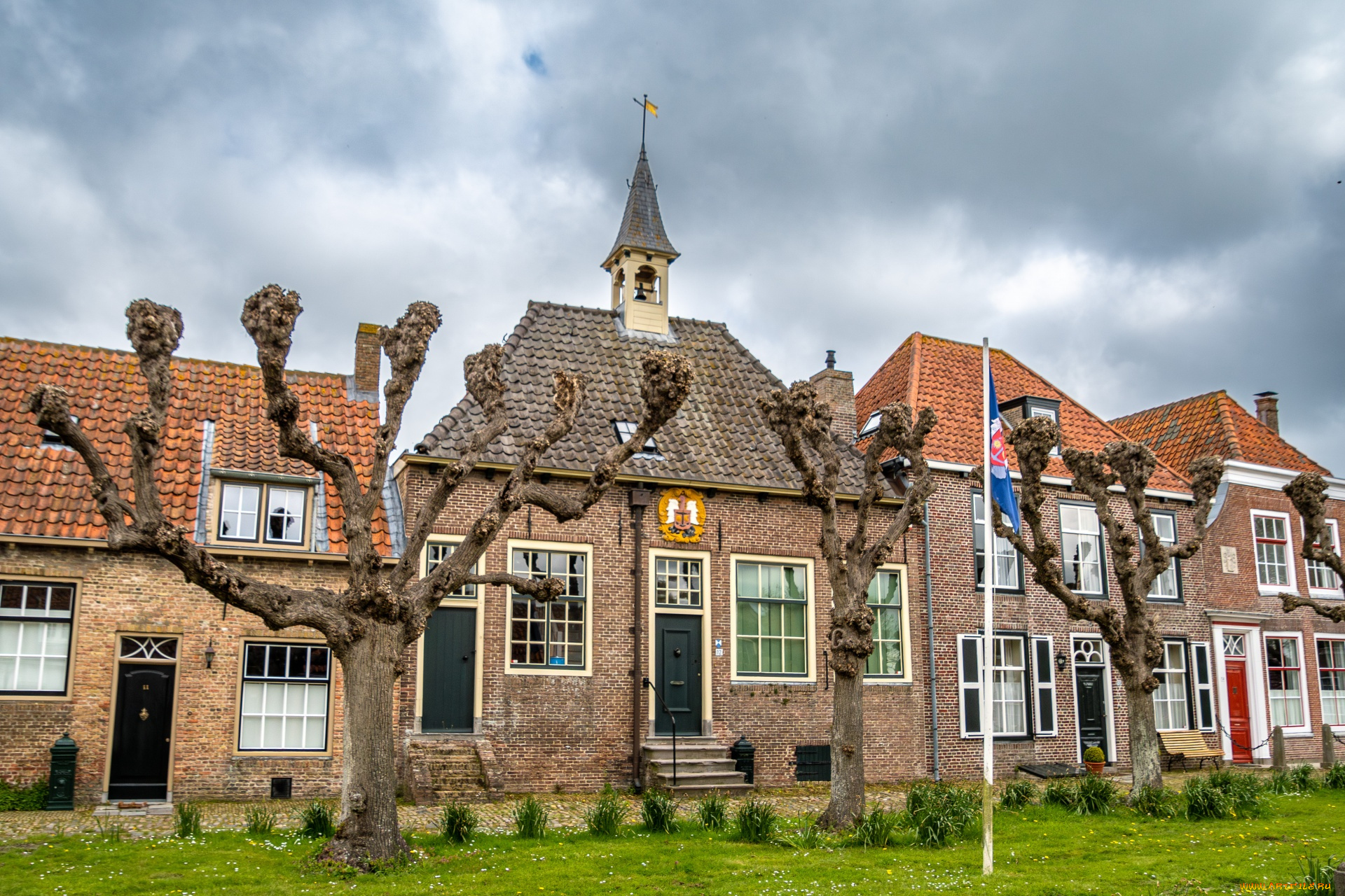 города, -, здания, , дома, деревья, дома, кирпичные