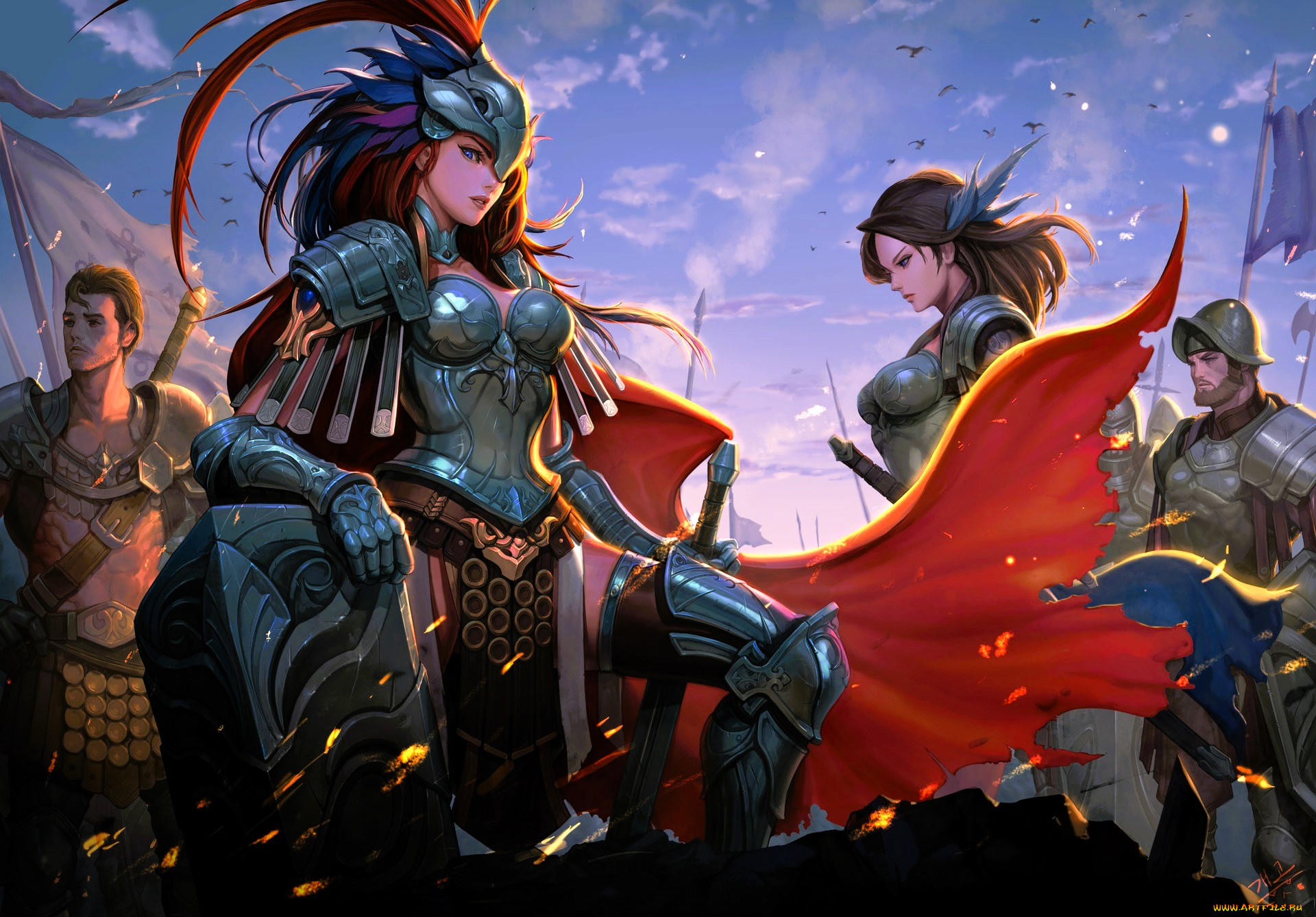 фэнтези, люди, девушки, парни, воины, рыцари