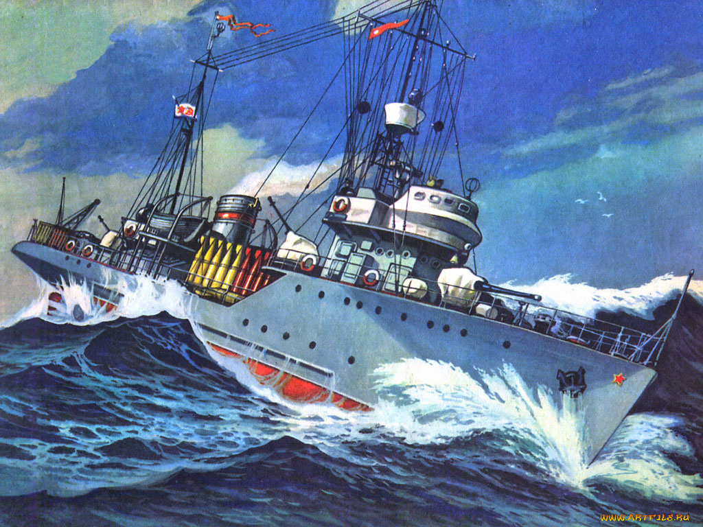 корабли, рисованные