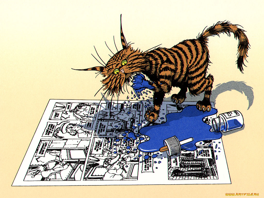 рисованные, животные, коты