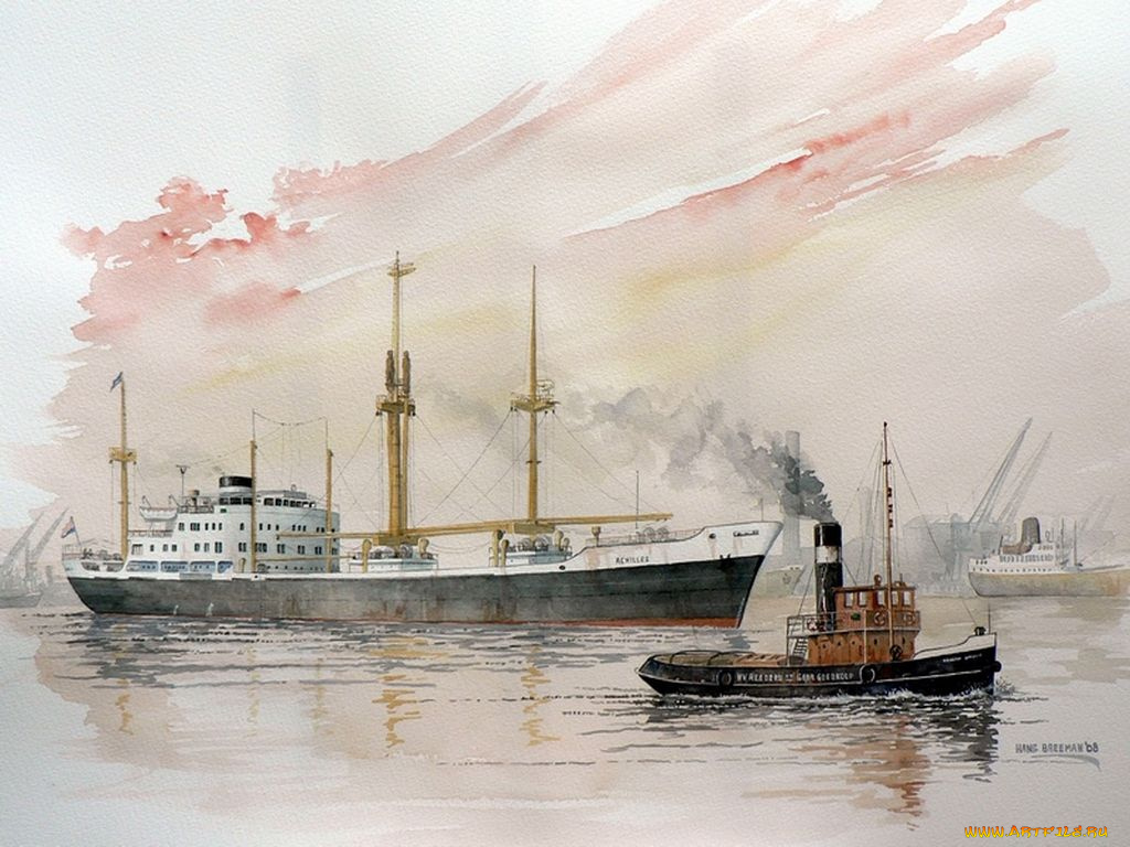 корабли, рисованные