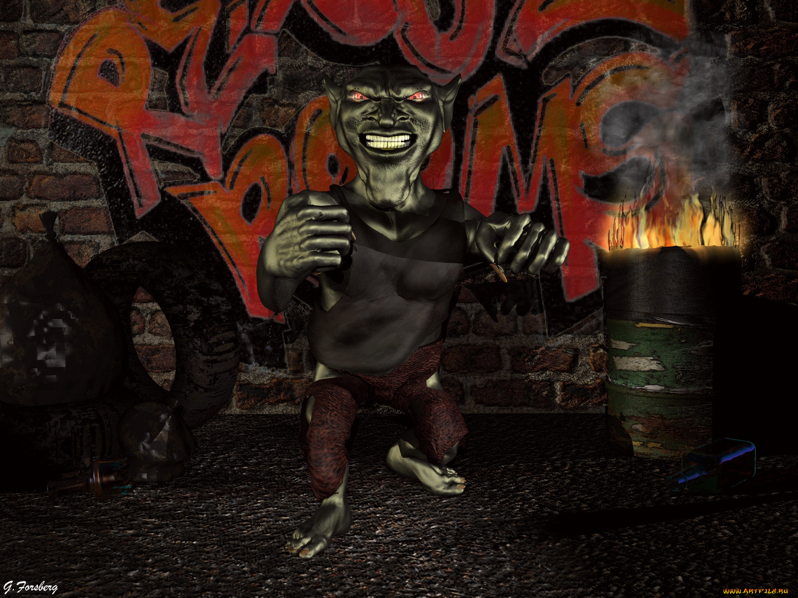 3д, графика, creatures, существа, стена, существо