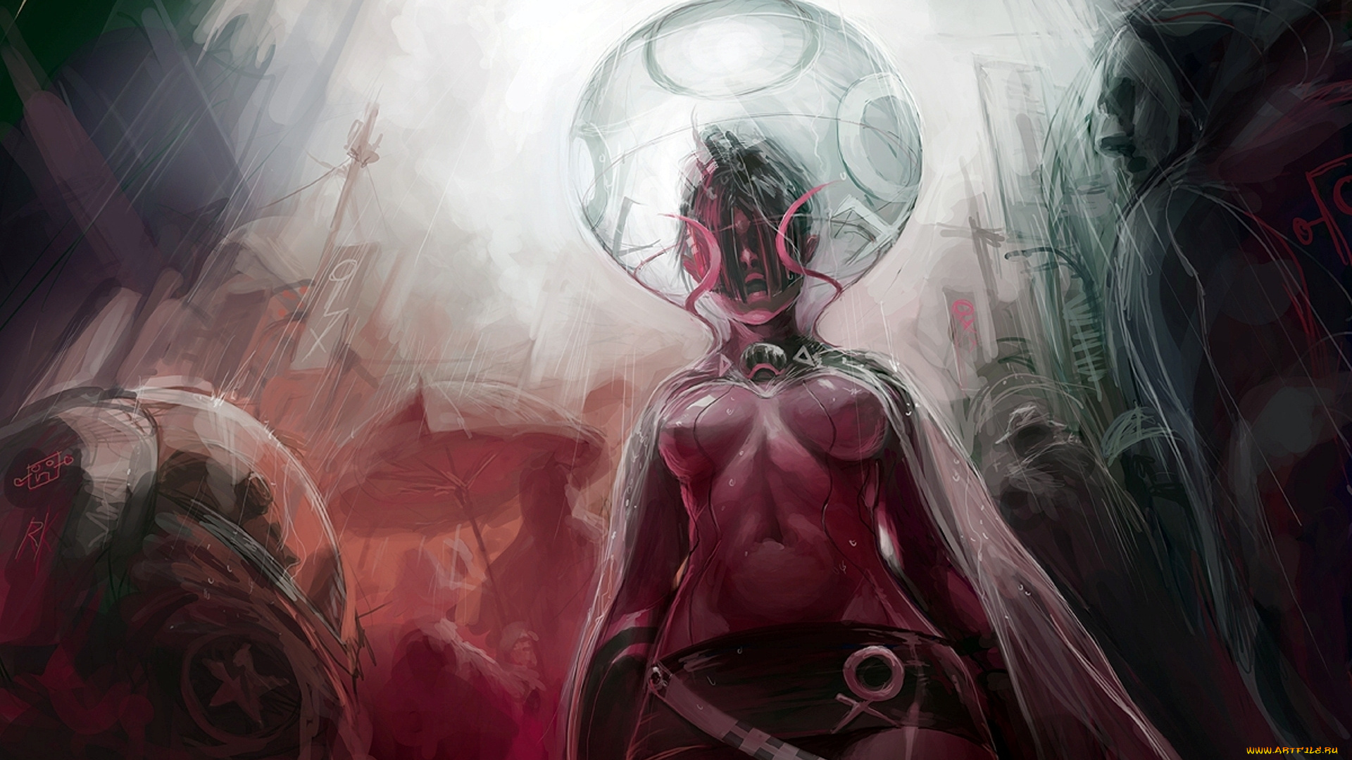 фэнтези, девушки, дождь