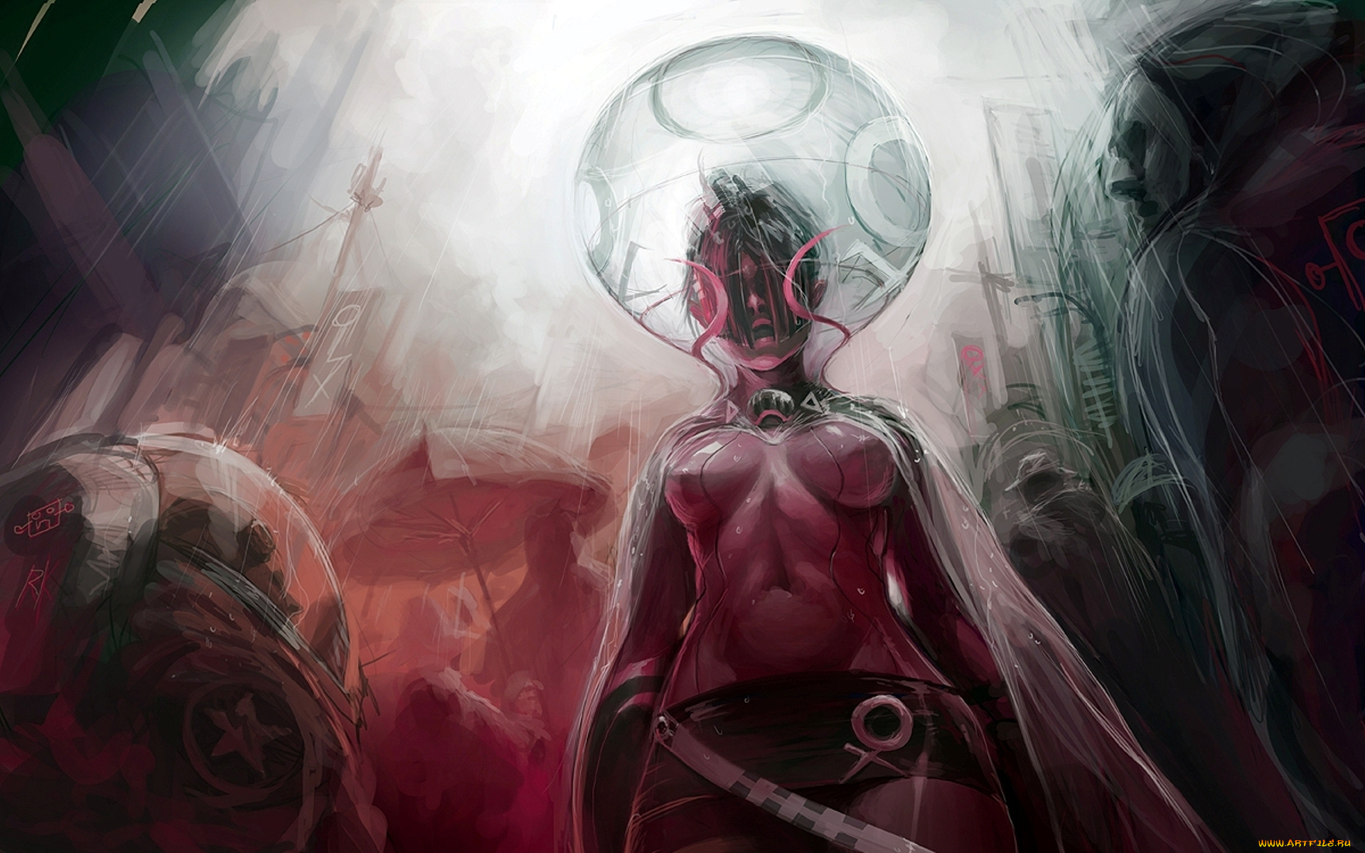 фэнтези, девушки, дождь