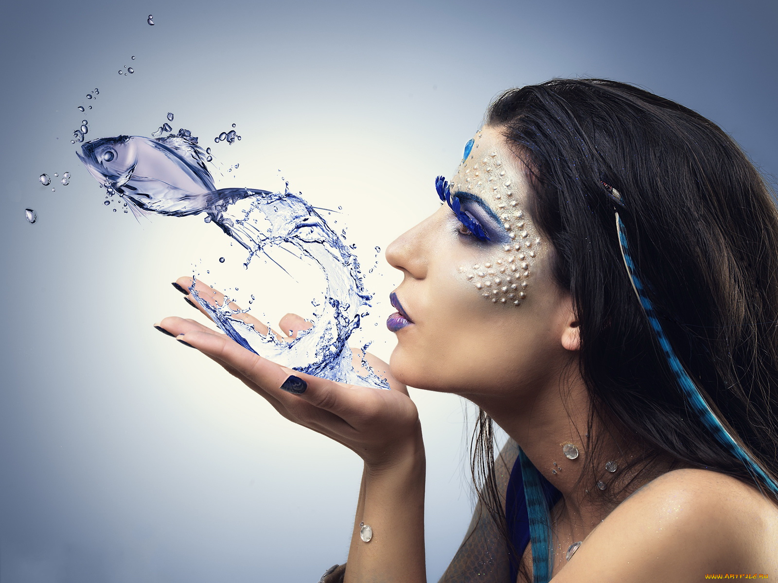 разное, компьютерный, дизайн, рыба, вода, лицо