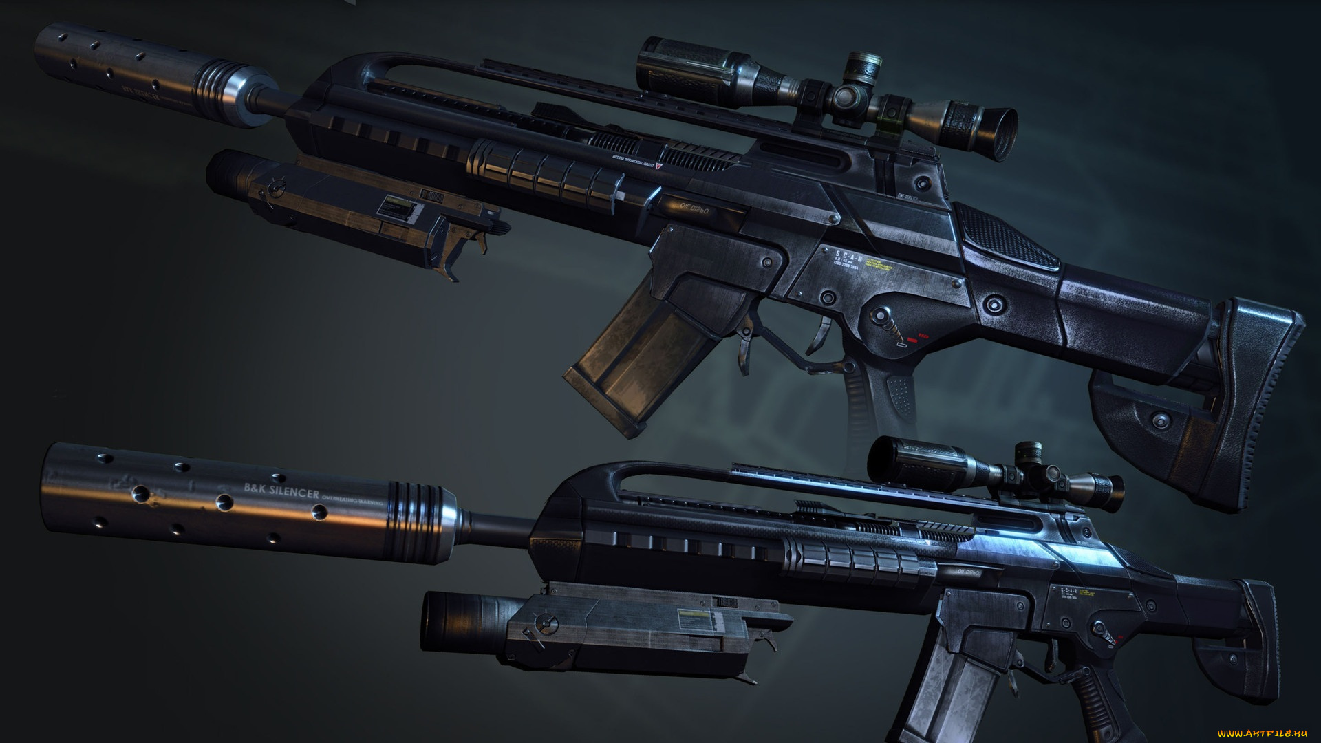 оружие, 3d, глушитель, оптический, прицел, crysis
