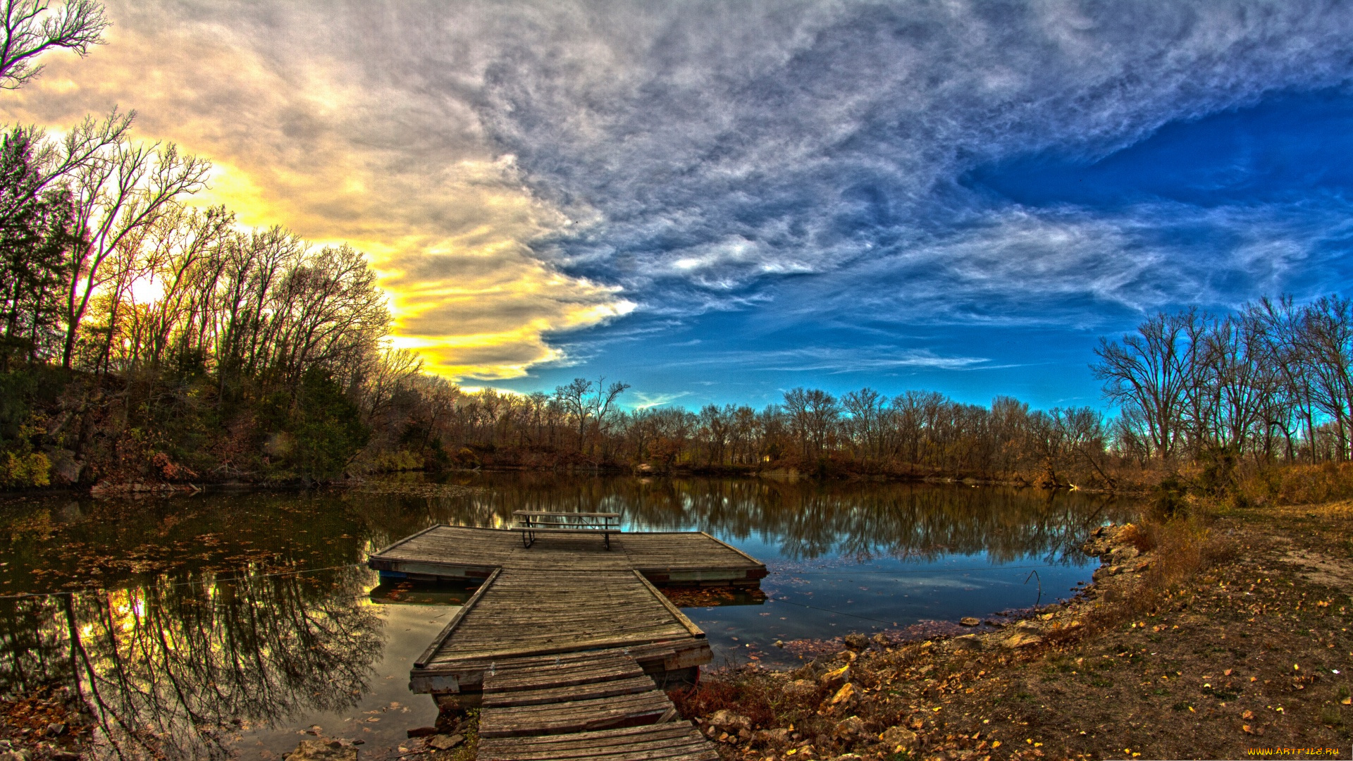 природа, реки, озера, мостик, голый, лес, озень, озеро