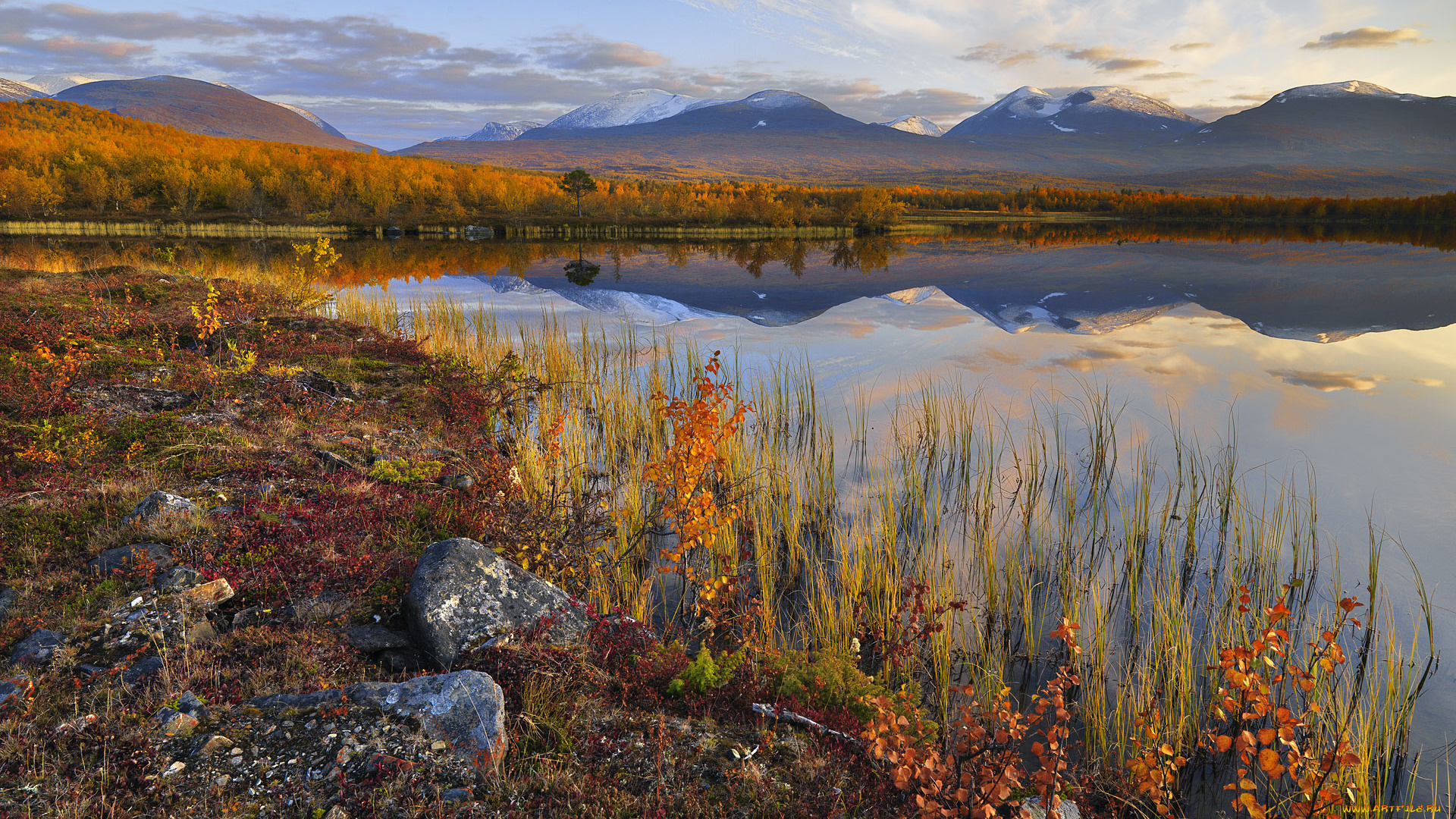 природа, реки, озера, озеро, осень, лес, небо, горы