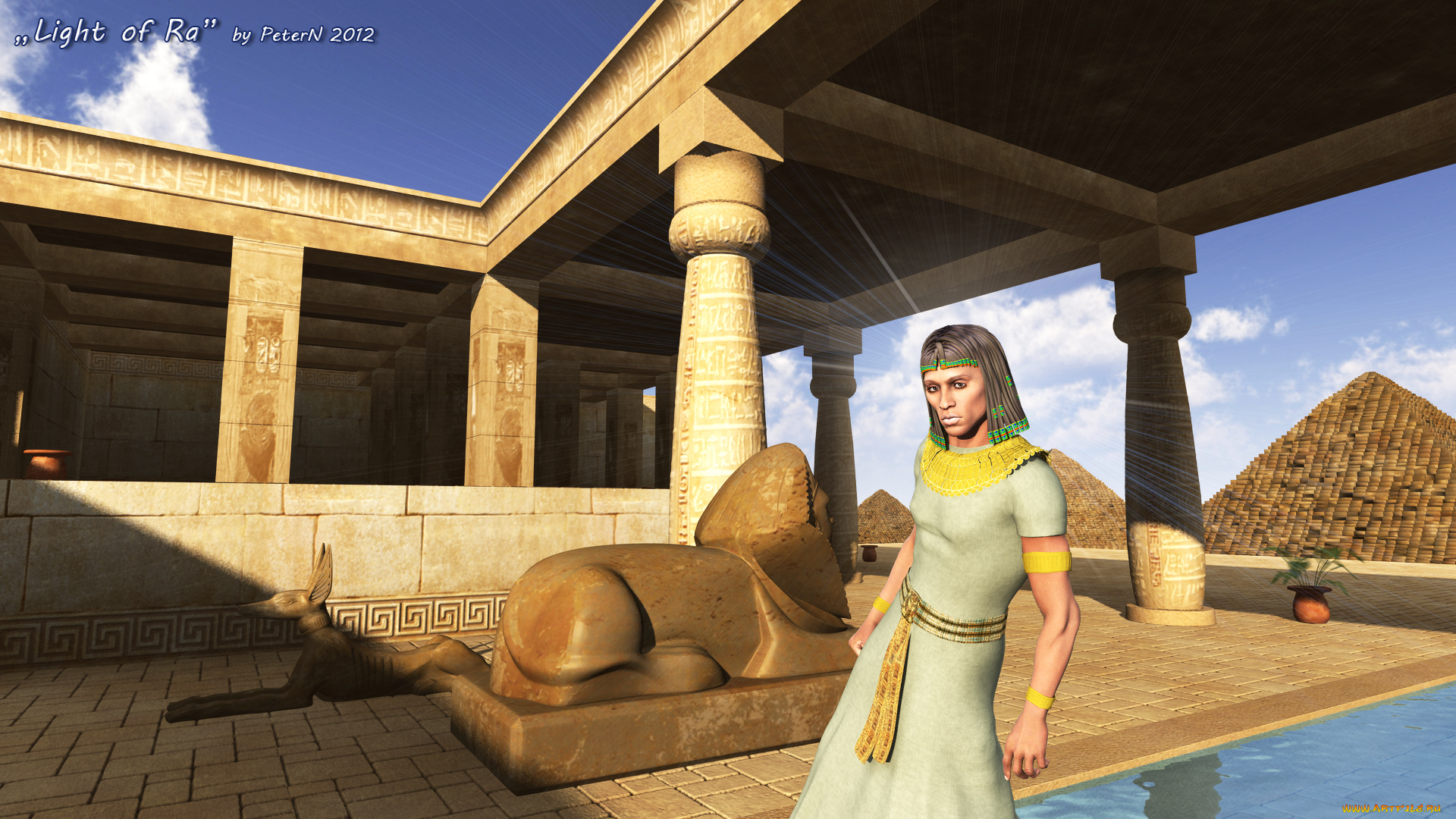 3д, графика, fantasy, фантазия, пирамиды, бассейн