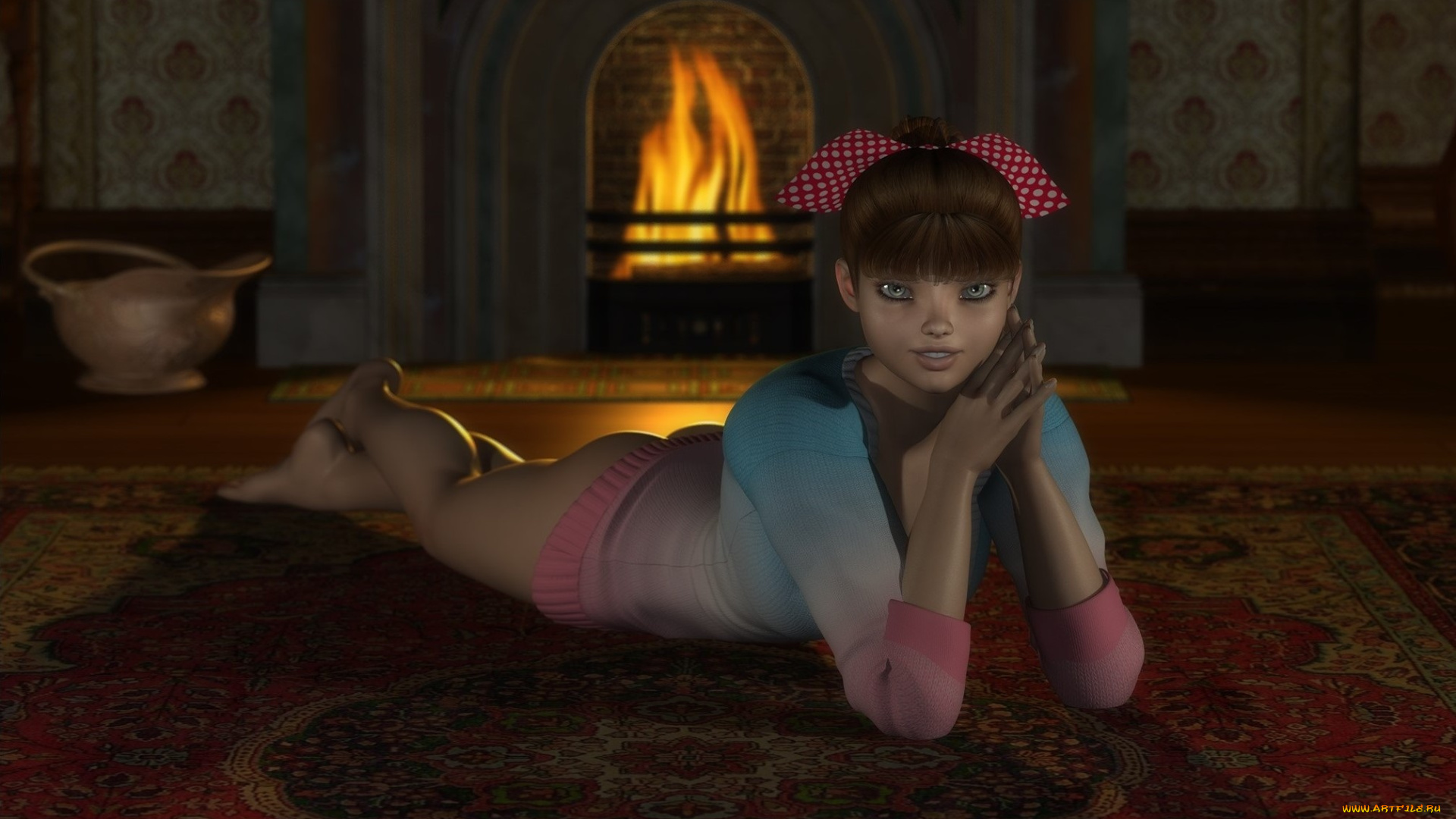 3д, графика, people, люди, девушка, камин