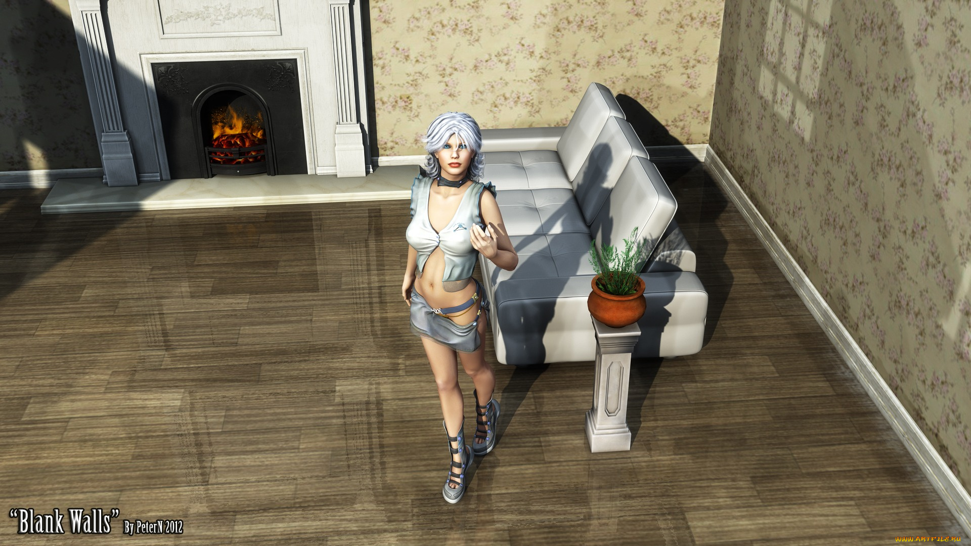 3д, графика, people, люди, девушка, взгляд, комната, диван