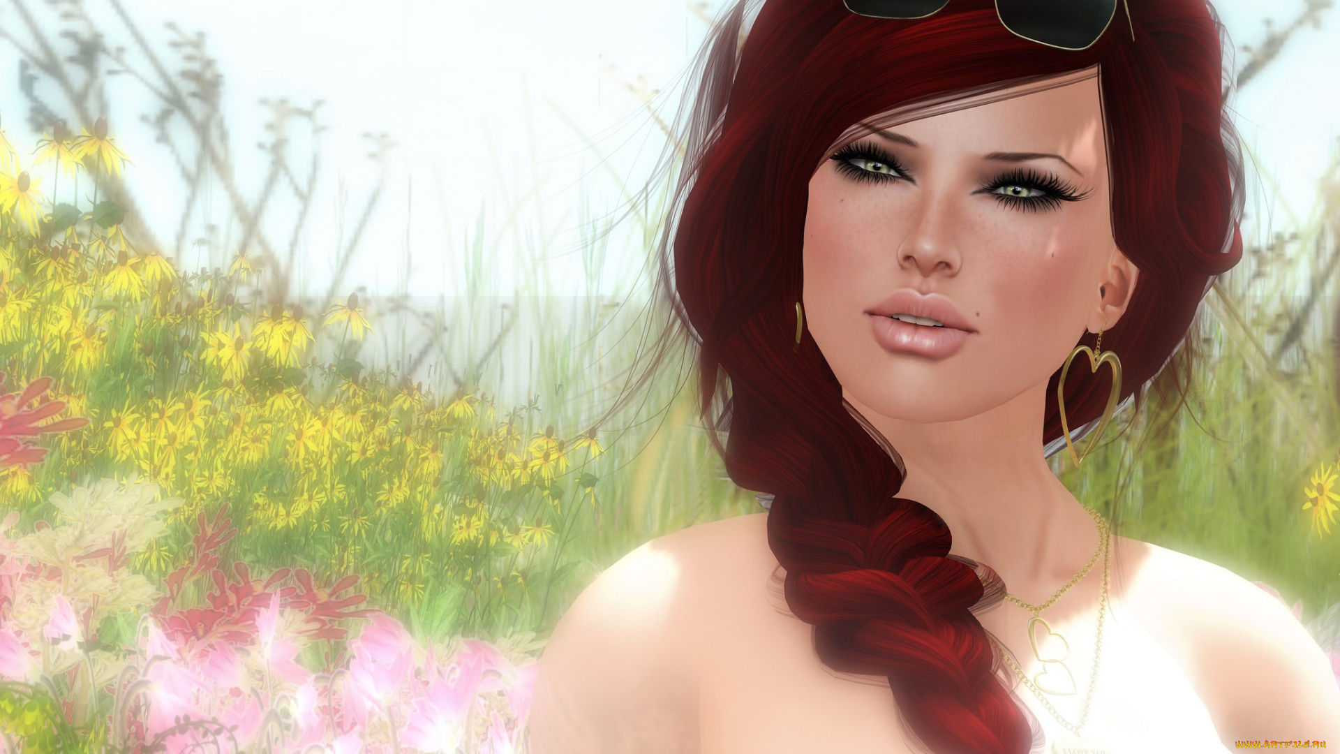 3д, графика, portraits, портрет, коса, очки