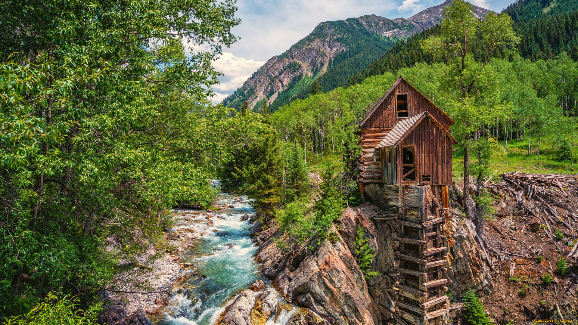 crystal, mill, colorado, природа, пейзажи, river, кристал, колорадо, водяная, мельница, река, лес, деревья, горы