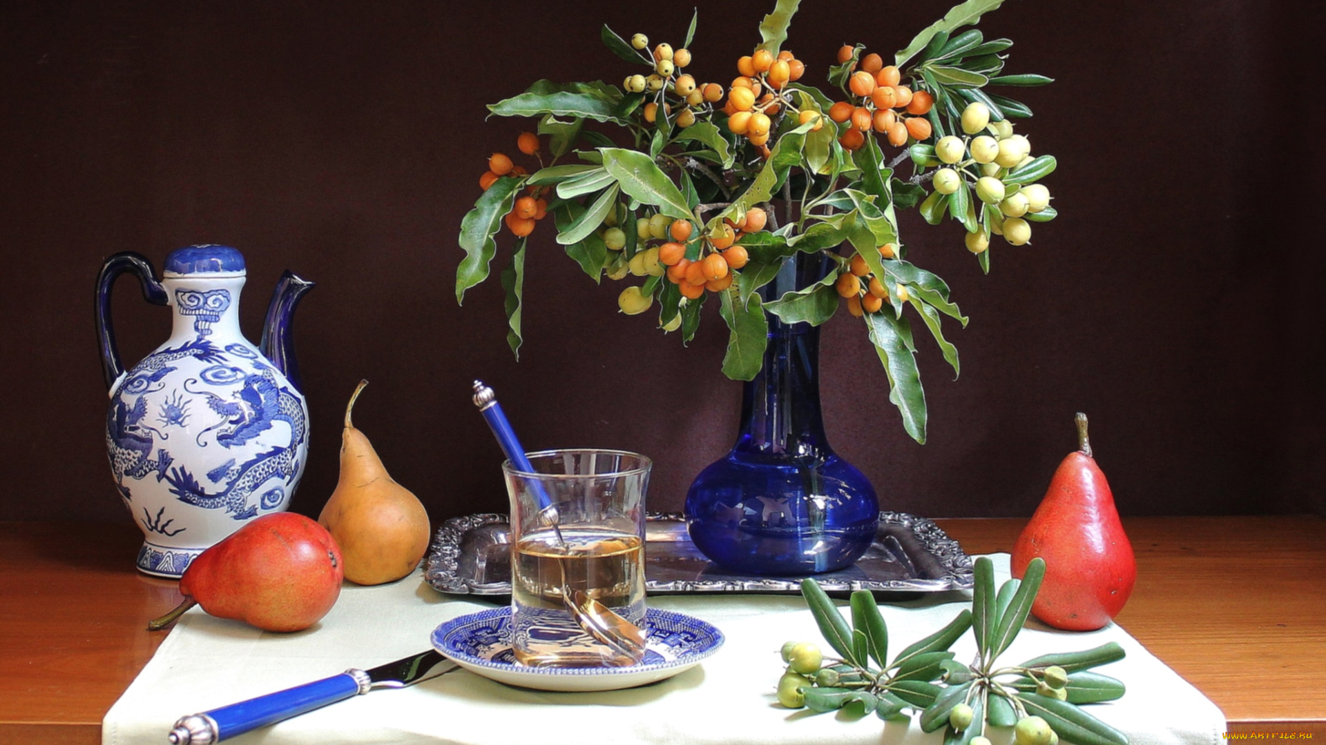 еда, натюрморт, ягоды, груши