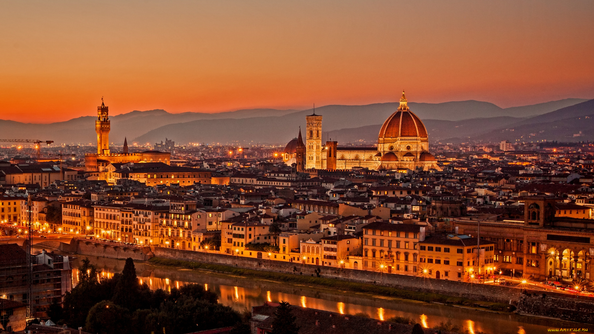 florence, tuscany, italy, города, улицы, площади, набережные, ночной, город, тоскана, здания, собор, река, набережная, панорама