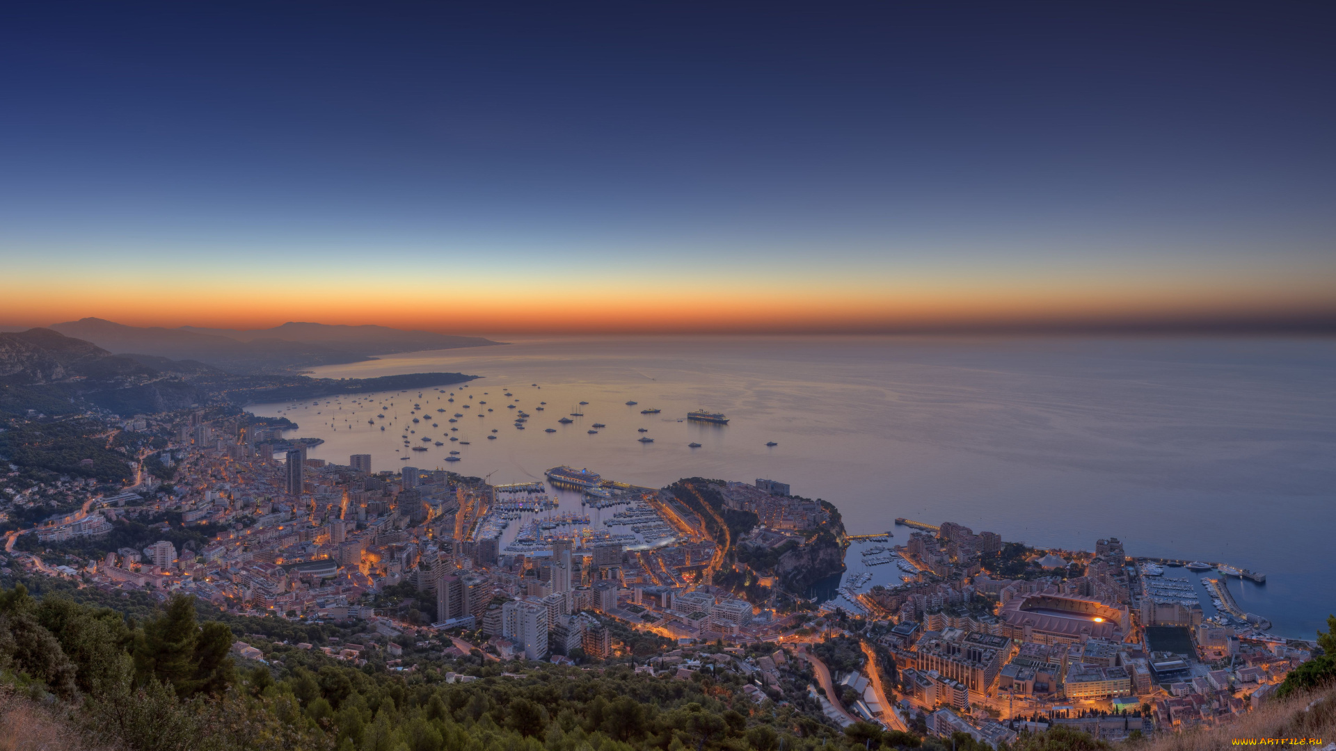 города, монте, карло, монако, monaco, панорама, ночной, город