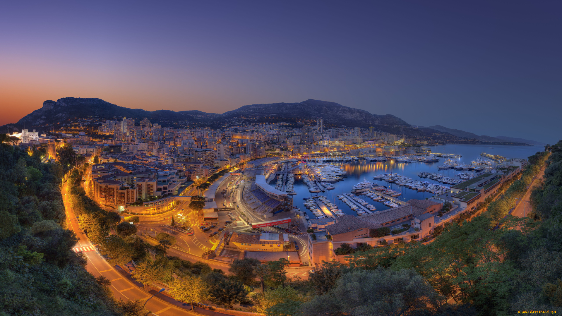 города, монте, карло, монако, monaco, панорама, ночной, город