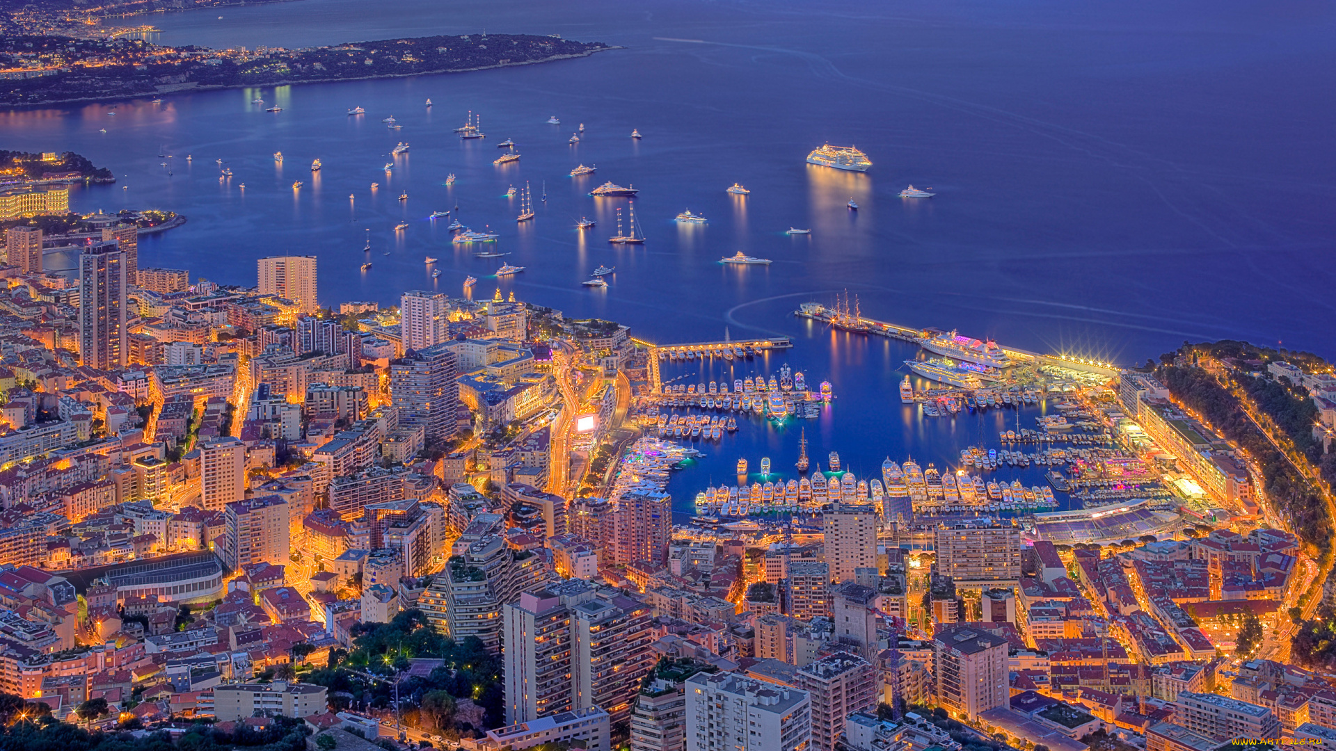 города, монте, карло, монако, monaco, панорама, ночной, город