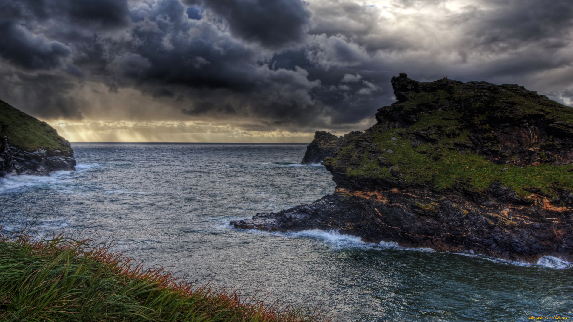 корнуолл, англия, природа, побережье, валуны, река
