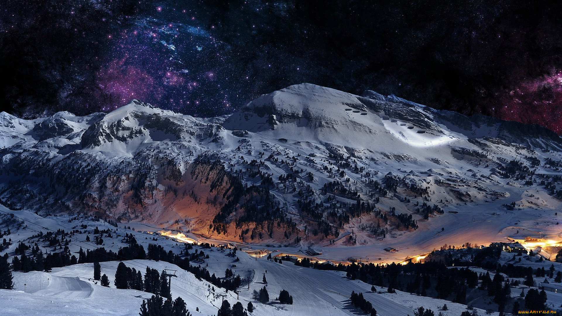 природа, горы, снег, деревья