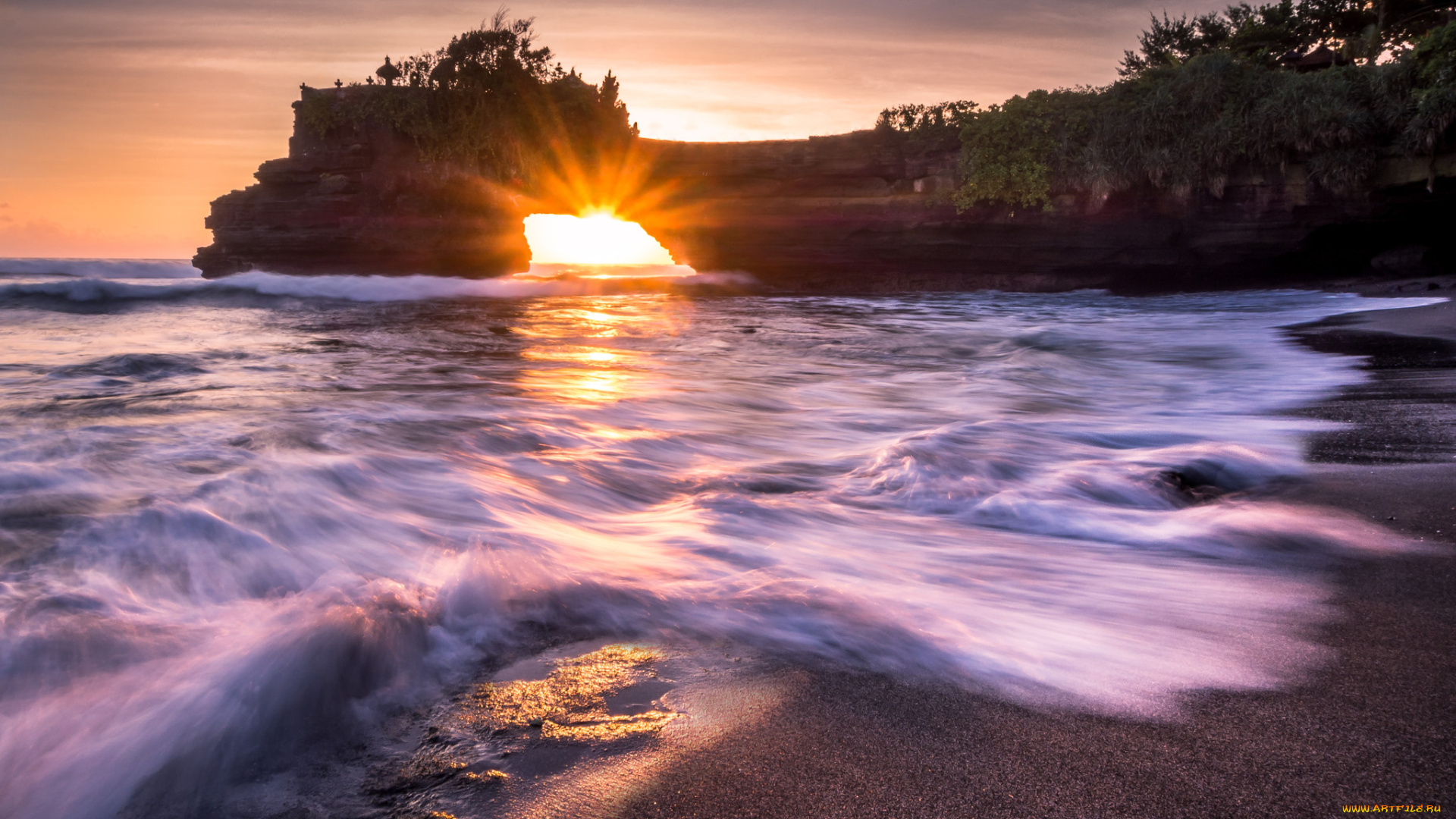 pura, batu, bolong, bali, indonesia, природа, побережье, арка, скала, закат, балийское, море, индонезия, бали, sea