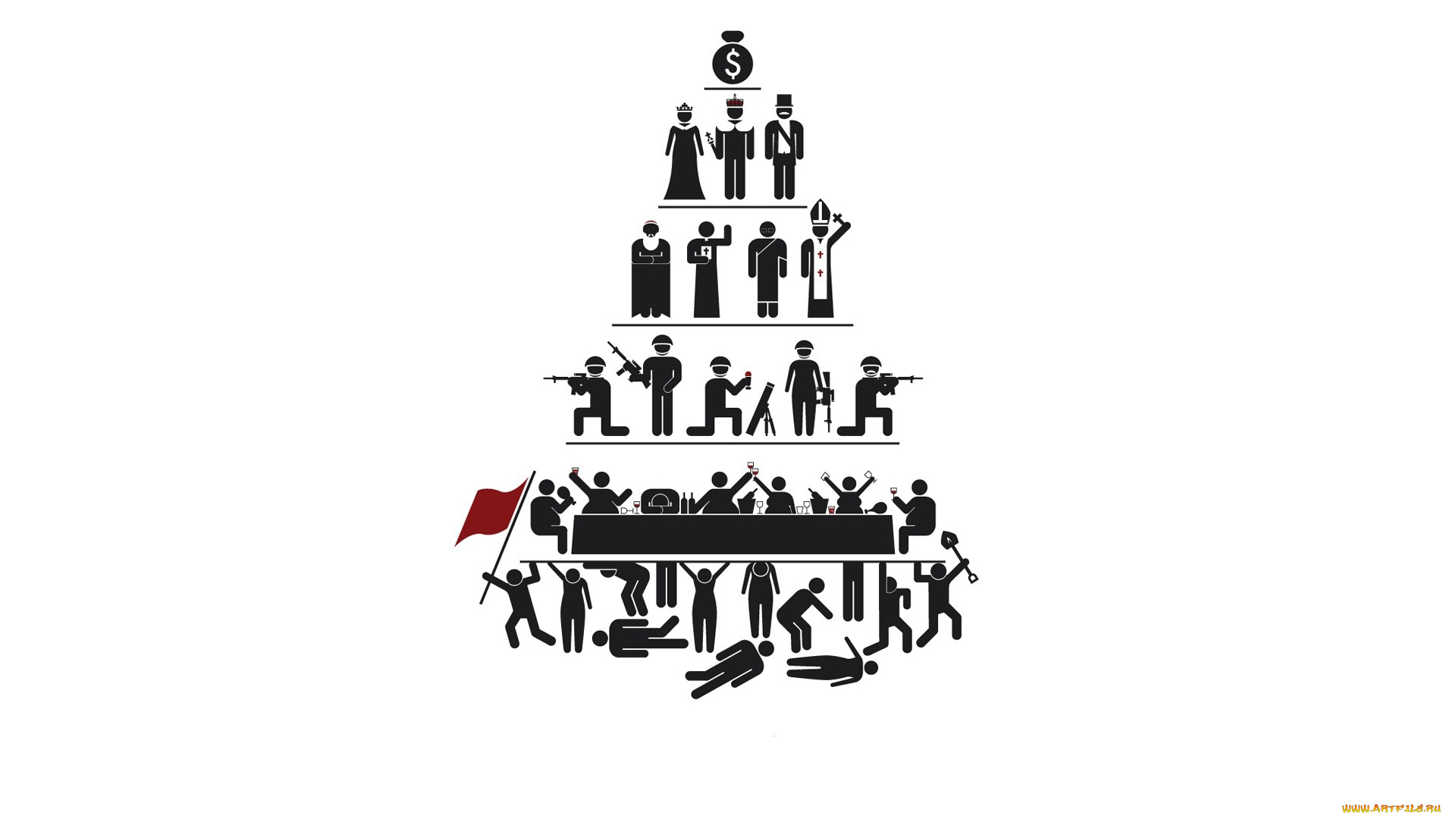 рисованные, минимализм, пирамида, люди