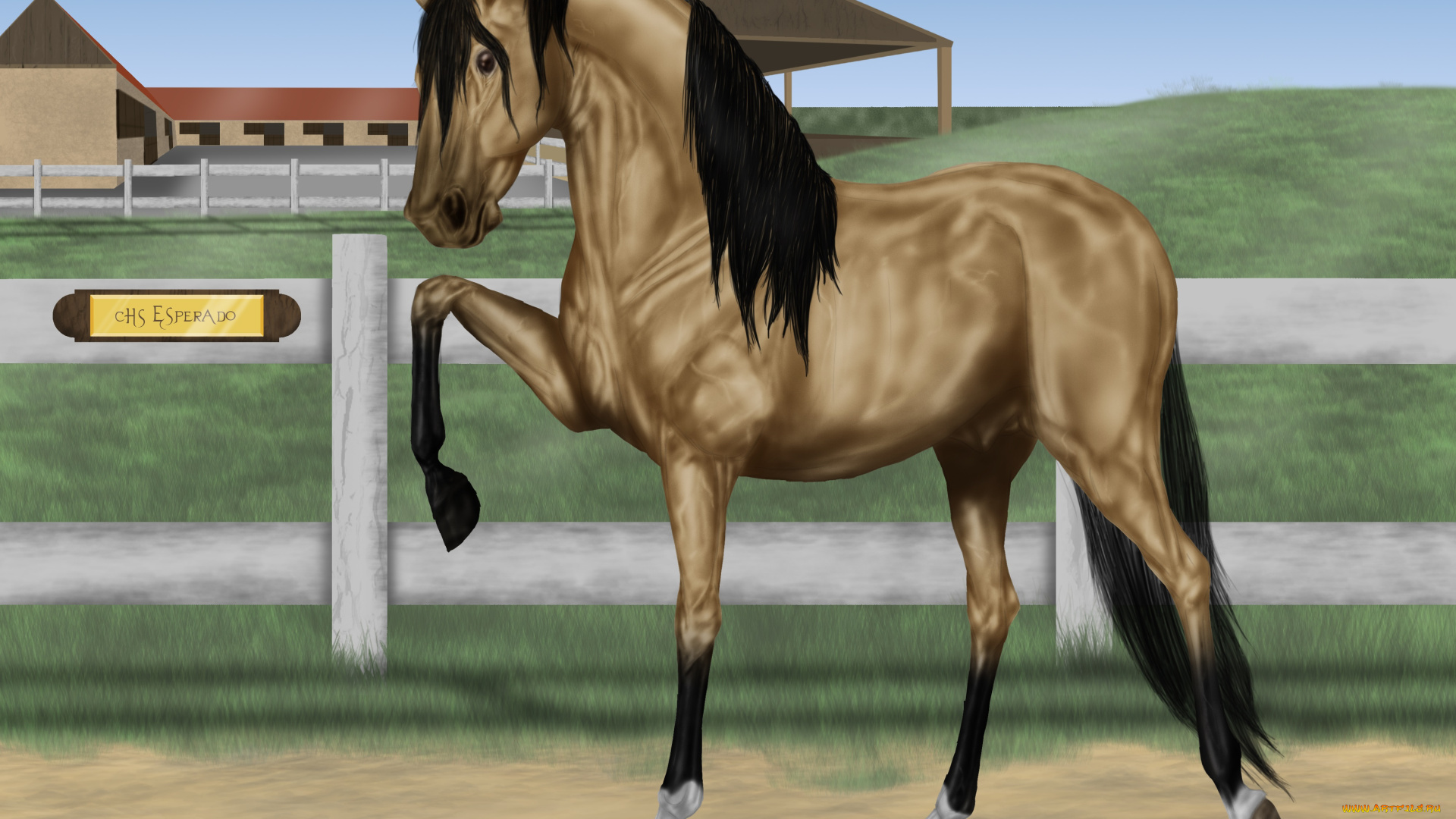 рисованные, животные, лошади, лошадь