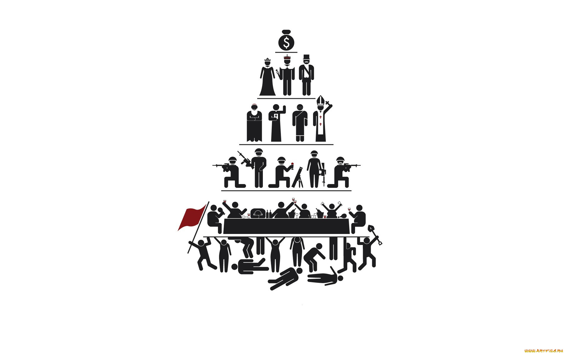 рисованные, минимализм, пирамида, люди