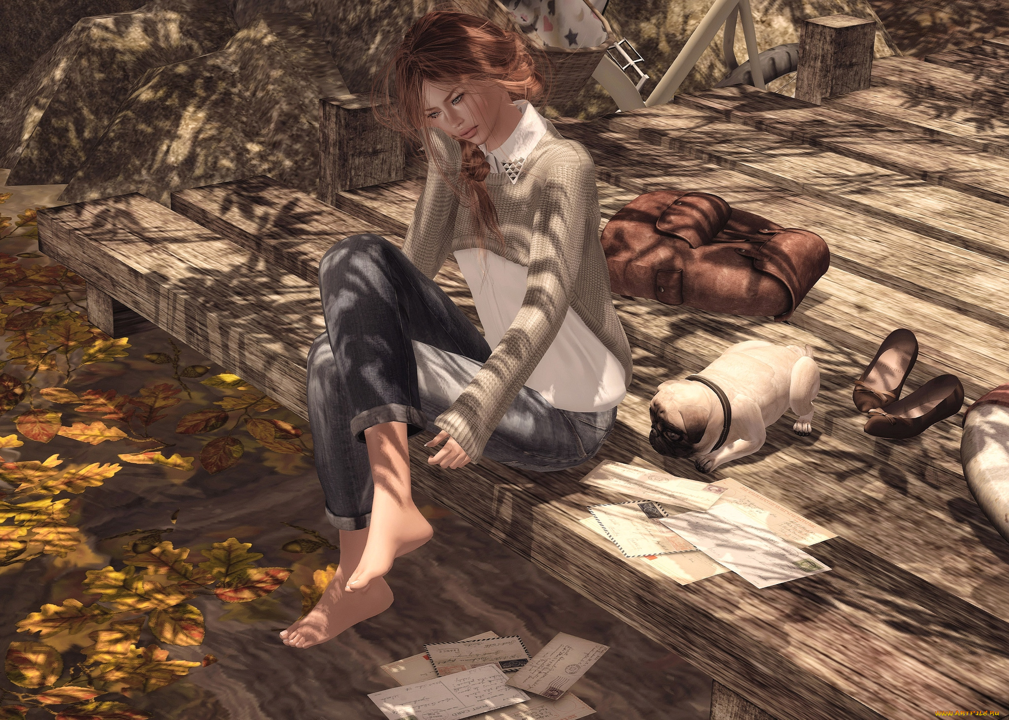 3д, графика, people, люди, собака, девушка