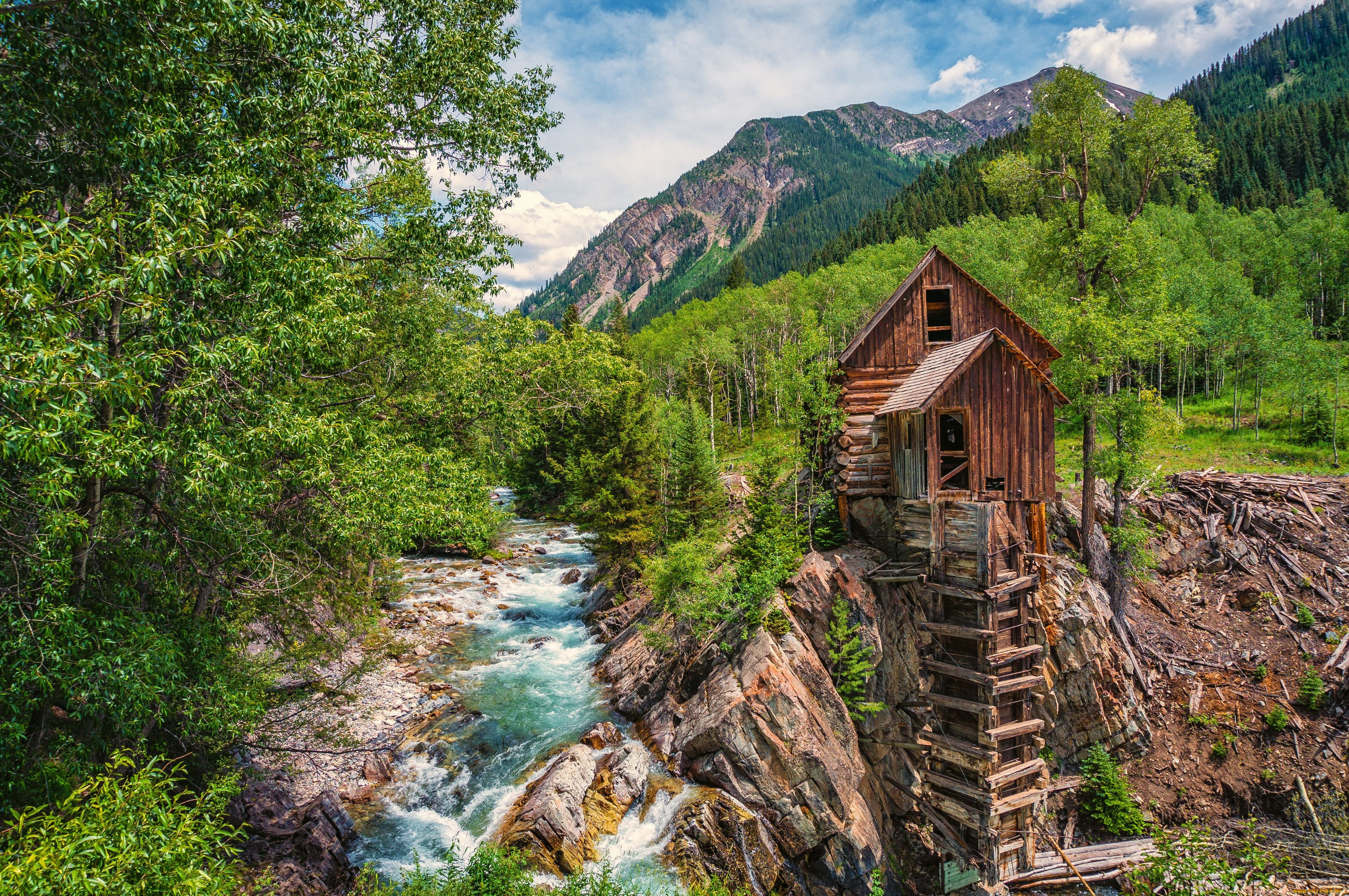 crystal, mill, colorado, природа, пейзажи, river, кристал, колорадо, водяная, мельница, река, лес, деревья, горы