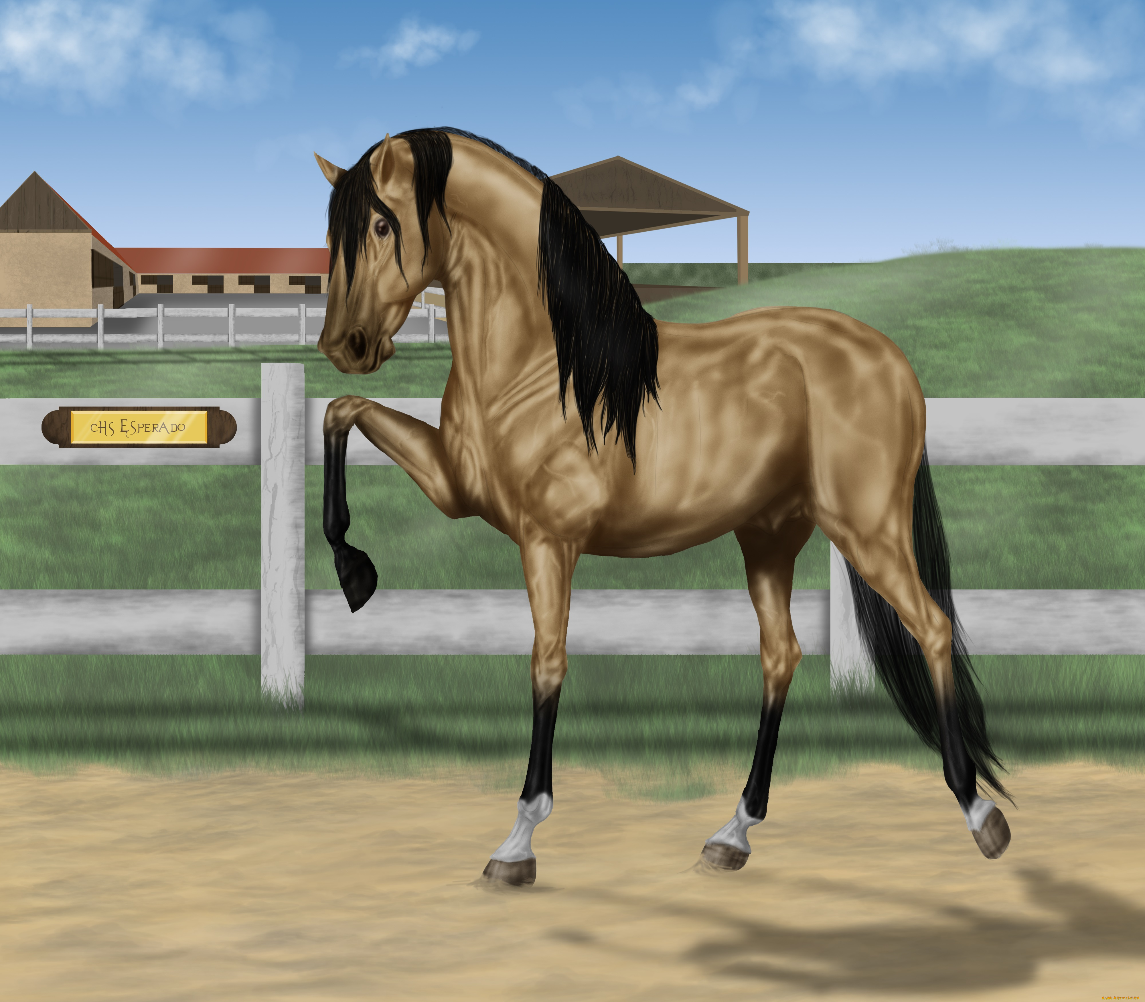 рисованные, животные, лошади, лошадь