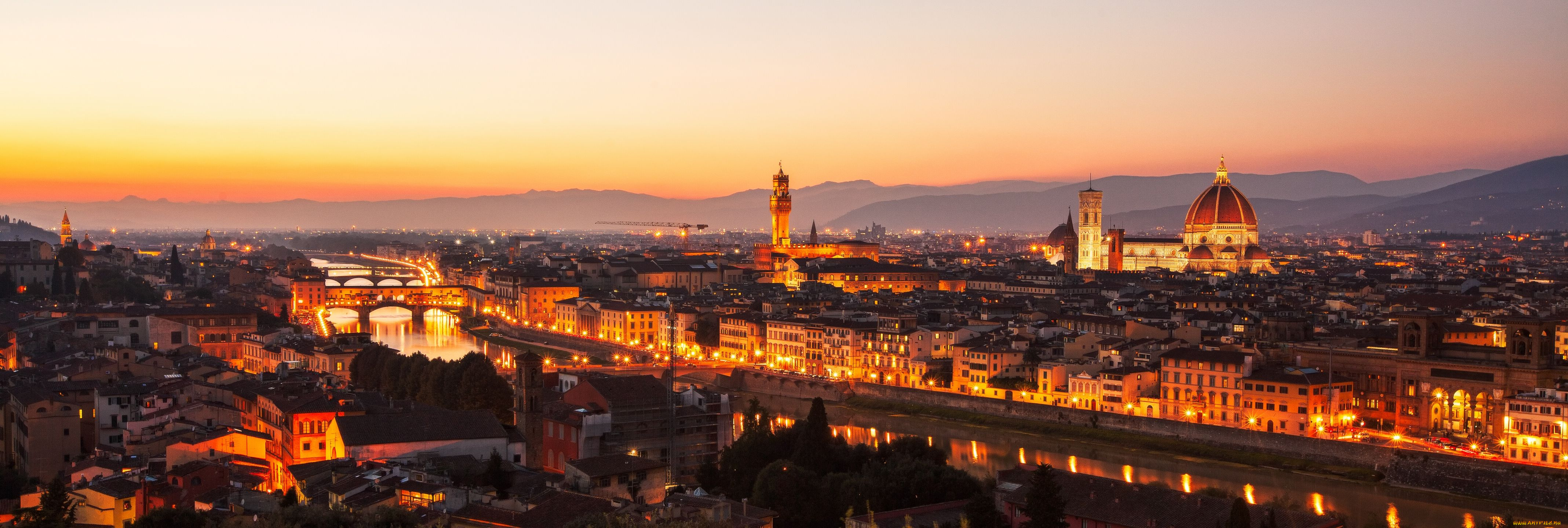 florence, tuscany, italy, города, флоренция, италия, ночной, город, тоскана, мосты, arno, river, река, арно, собор, панорама, здания